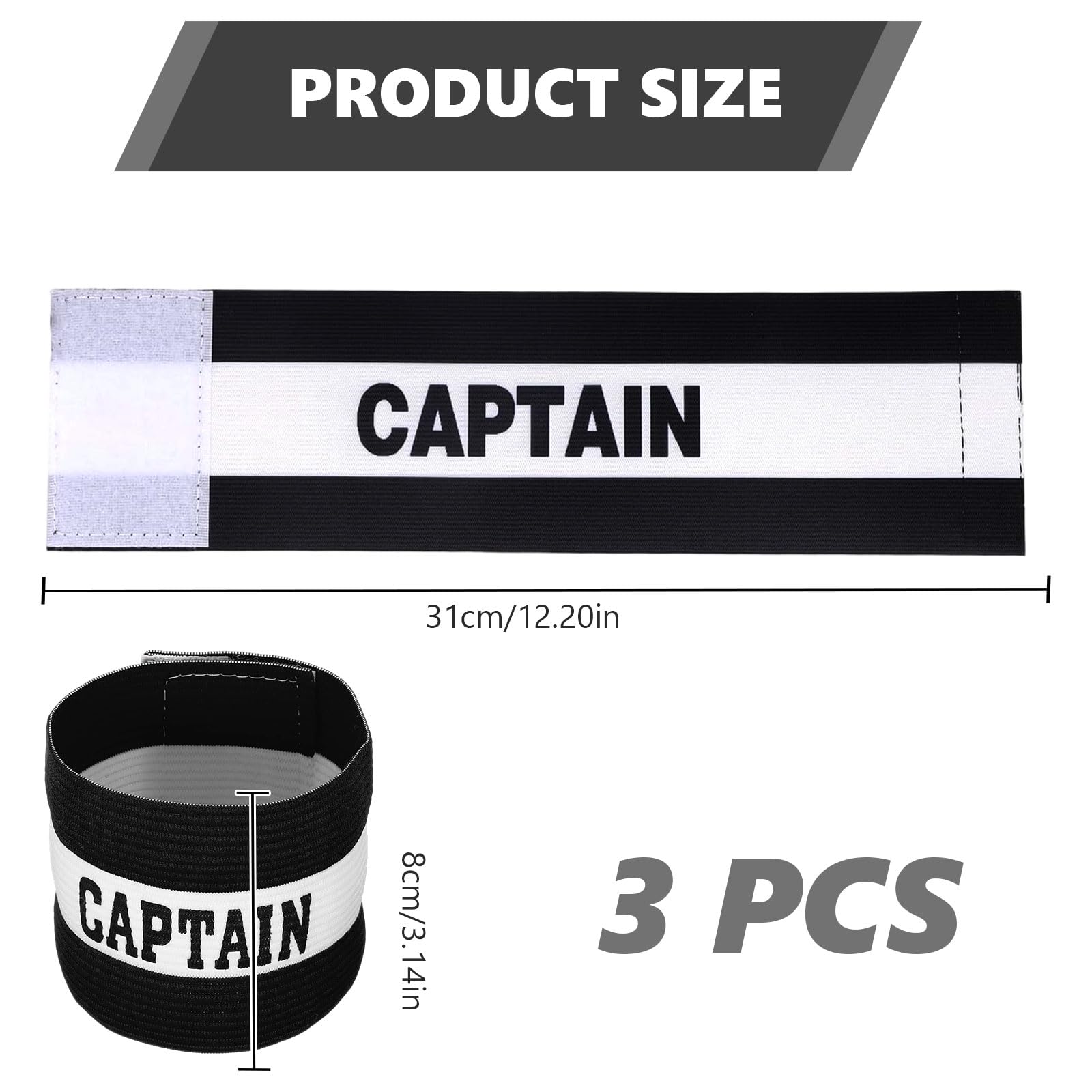 Brazalete de Capitán de Fútbol Elástico de Nailon Ajustable Negro