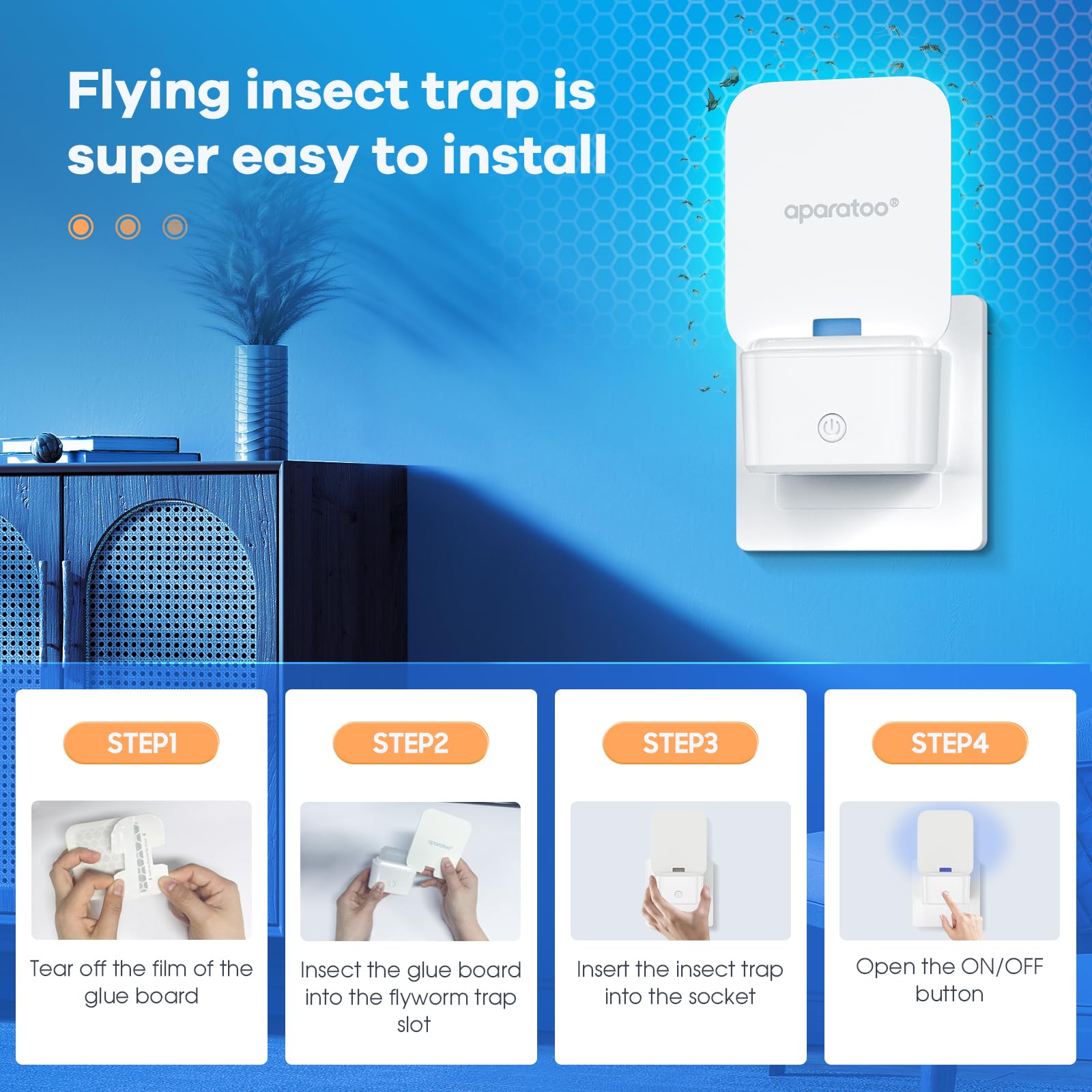 Trampas para Moscas, Trampas para Insectos Trampas para Control de Plagas con 2 Lampara Antimosquitos Electrico, 10 Pegatinas para Mosquitos Adhesivas Trampa de Insectos para Interior Mata Insectos