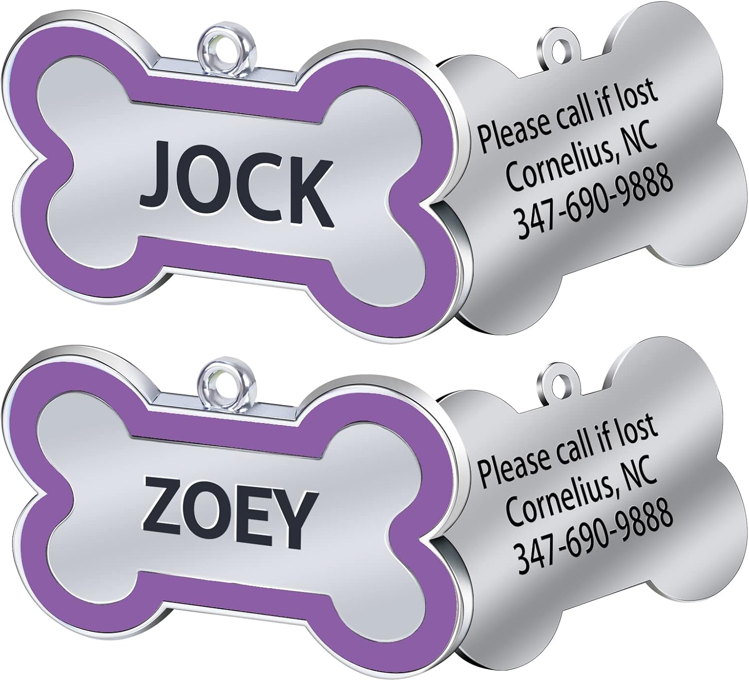 Personalized Engraving Pet ID Tags Small or Large Dog Tags Engraved Both Sides Bone Shape Cat Tag Customized Name Pink Black Purple Red…