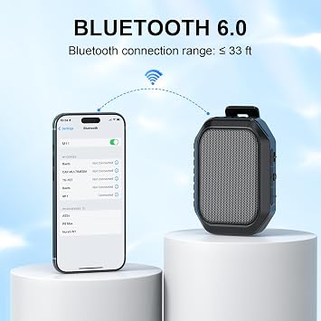 Wearable Speaker, IPX7 Clip-On Portable, BT 6.0, TWS, Hands-Free
