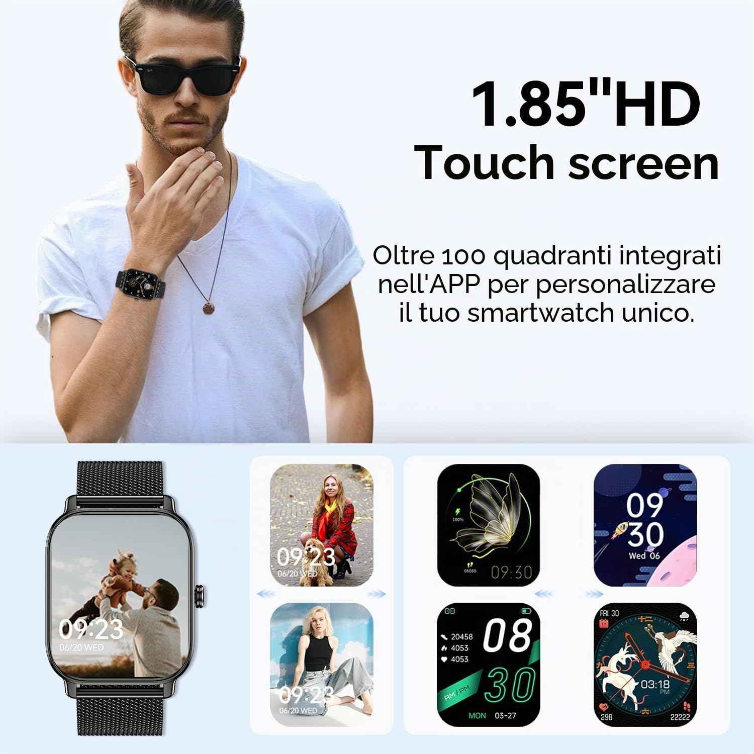 Smartwatch Uomo Donna Orologio Fitness: 1,85" Orologio Smartwatch Chiamate Bluetooth Impermeabile 112+ Modalità Sportive Monitoraggio Di Salute Smart Watch Per Android iOS Compatibile iphone Samsung