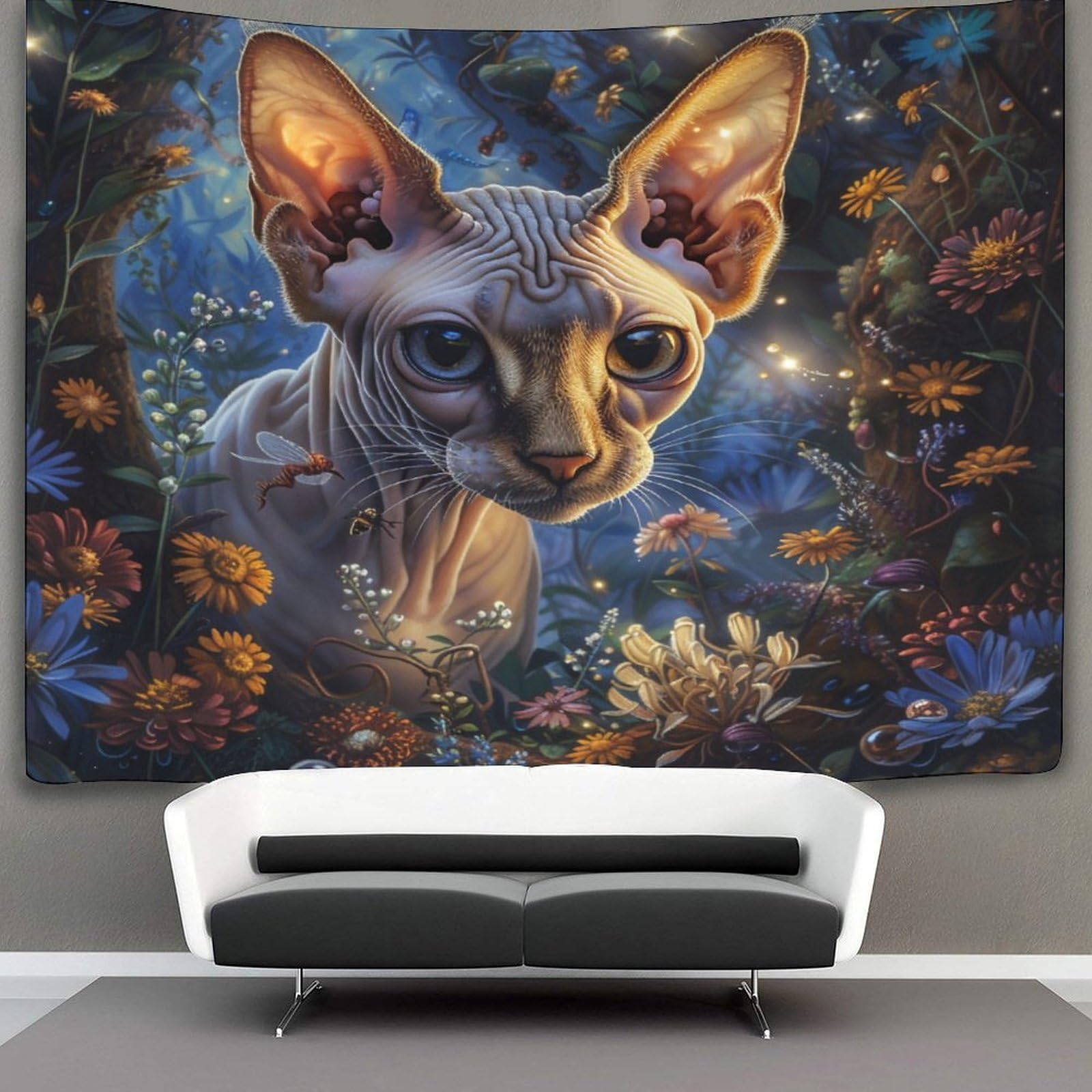 CTAMM Sphynx Cat Tapestry Wall Tapestry Enchanted Forest Tapestries Tapestry Wall Hanging Bedroom Home Decor 70cmx100cm