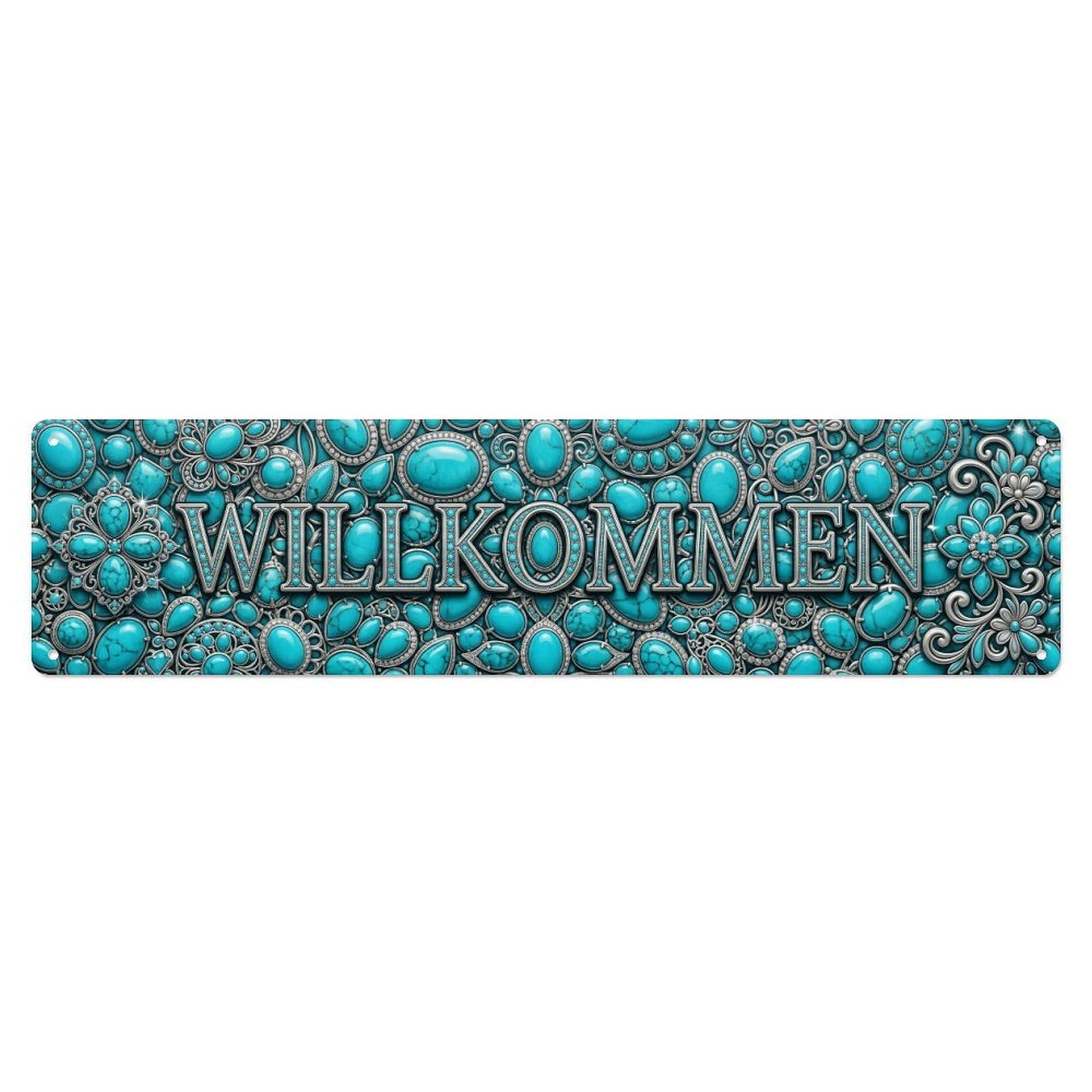 Turquoise Gemstone Jewelry Luxury Welcome Metal Tin Skinny Sign Plaque Wall Decor for Cafe, Club Bar, Office, Home Garden Metal Poster 4x16Inch