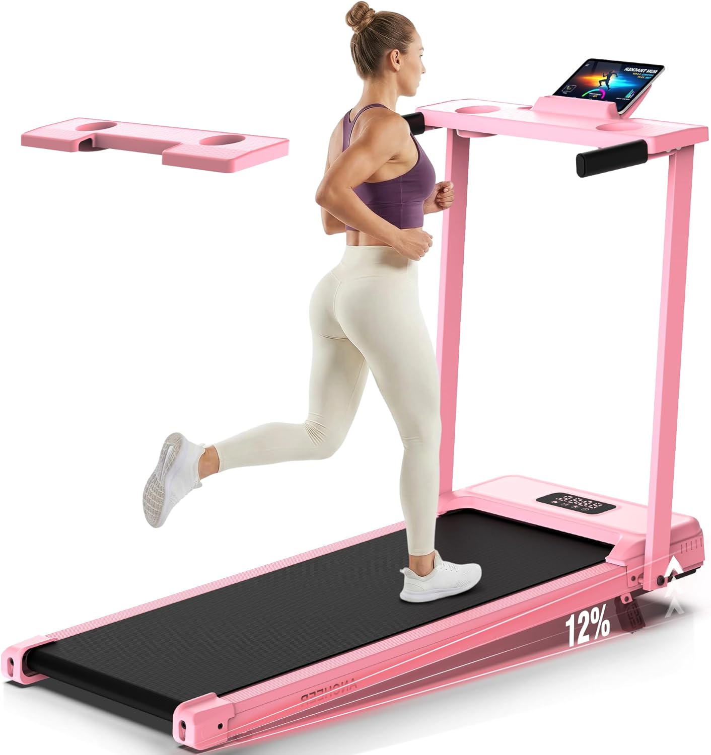 FUNMILY 3.5HP Walking Pad Incline Treadmill with Desk & Handle Bar, Heavy Duty 350 lbs Weight Capacity Portable Treadmill for Home and Office, Remote Control & LED Display