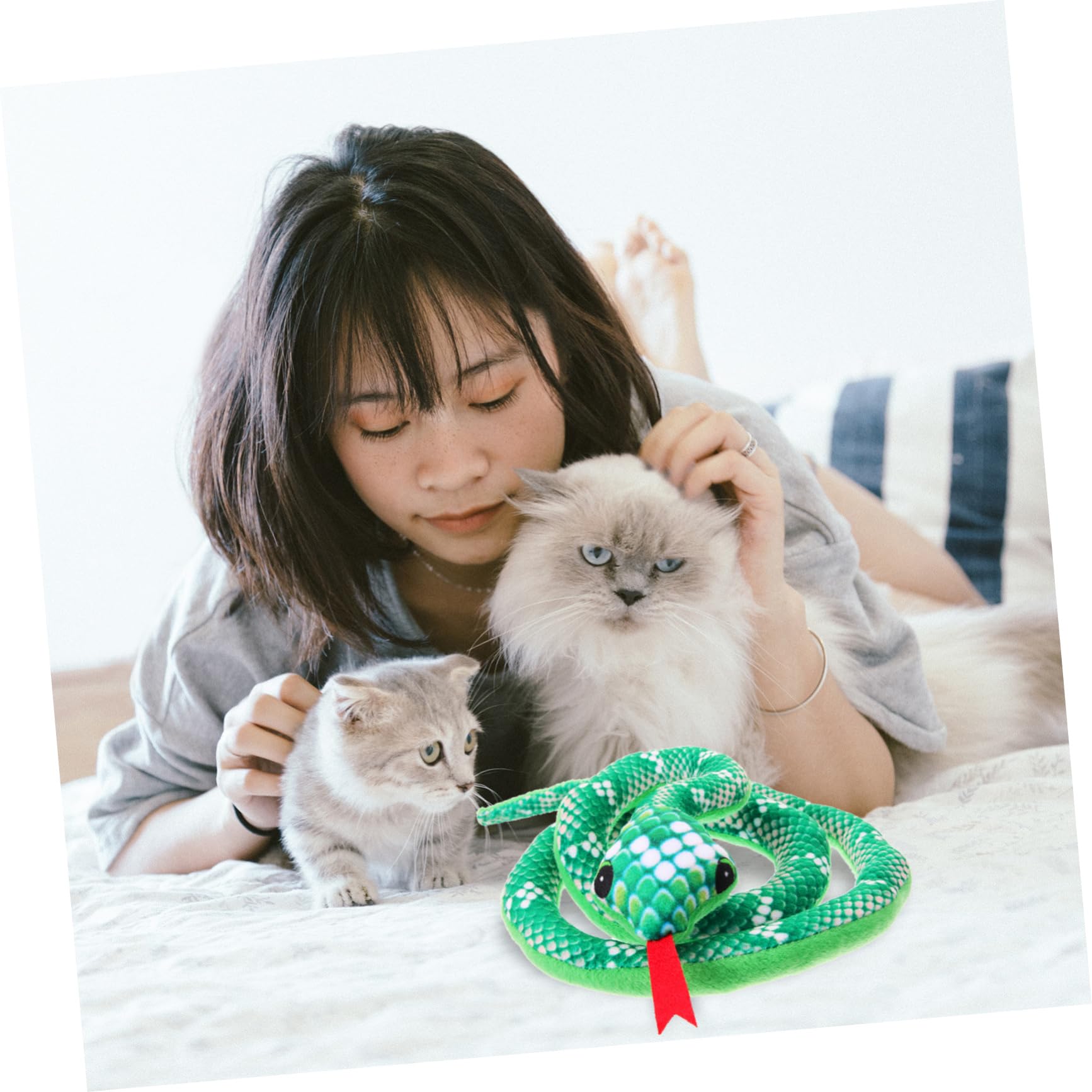 ibasenice Serpent Peluche pour Chat Dintérieur avec Herbe à Chat Naturelle à Mâcher Interactif Antistress pour Adultes