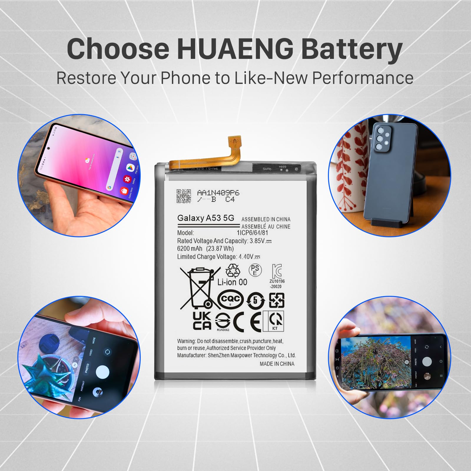 6200mAh Galaxy A53 Akku, EB-BA336ABY Ersatzakku für Galaxy A53 5G SM-A536 SM-A536U1SM-A536U SM-A536W SM-A536B SM-A536N SM-A5360 SM-S536DL mit Reparaturwerkzeug