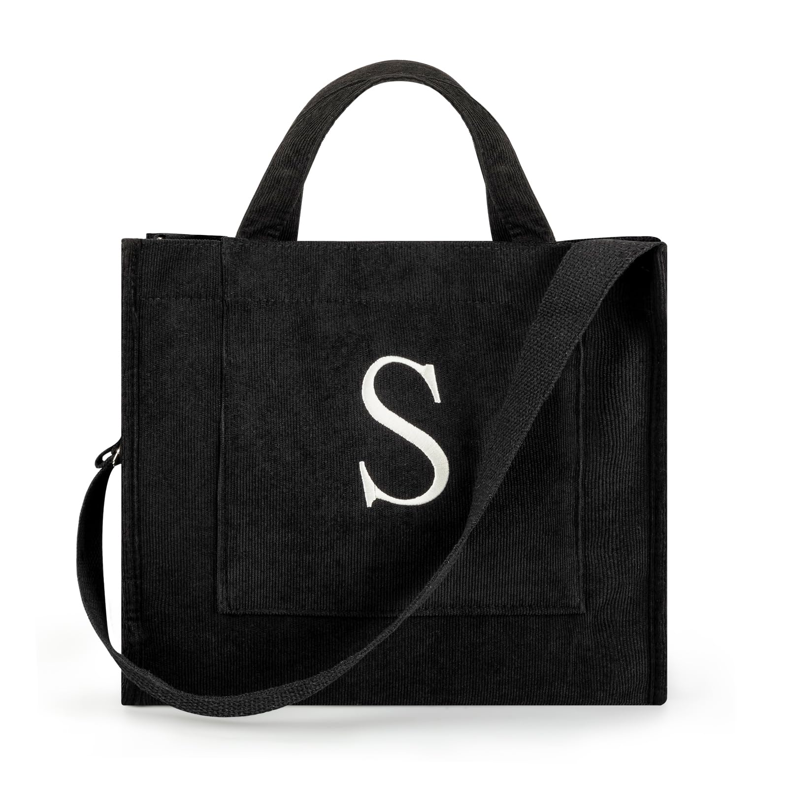 CosblankInitial Gift Tote Bag Corduroy Women Small Satchel Bag Handbag Black Cute Crossbody Monogrammed Satchel Bag Women