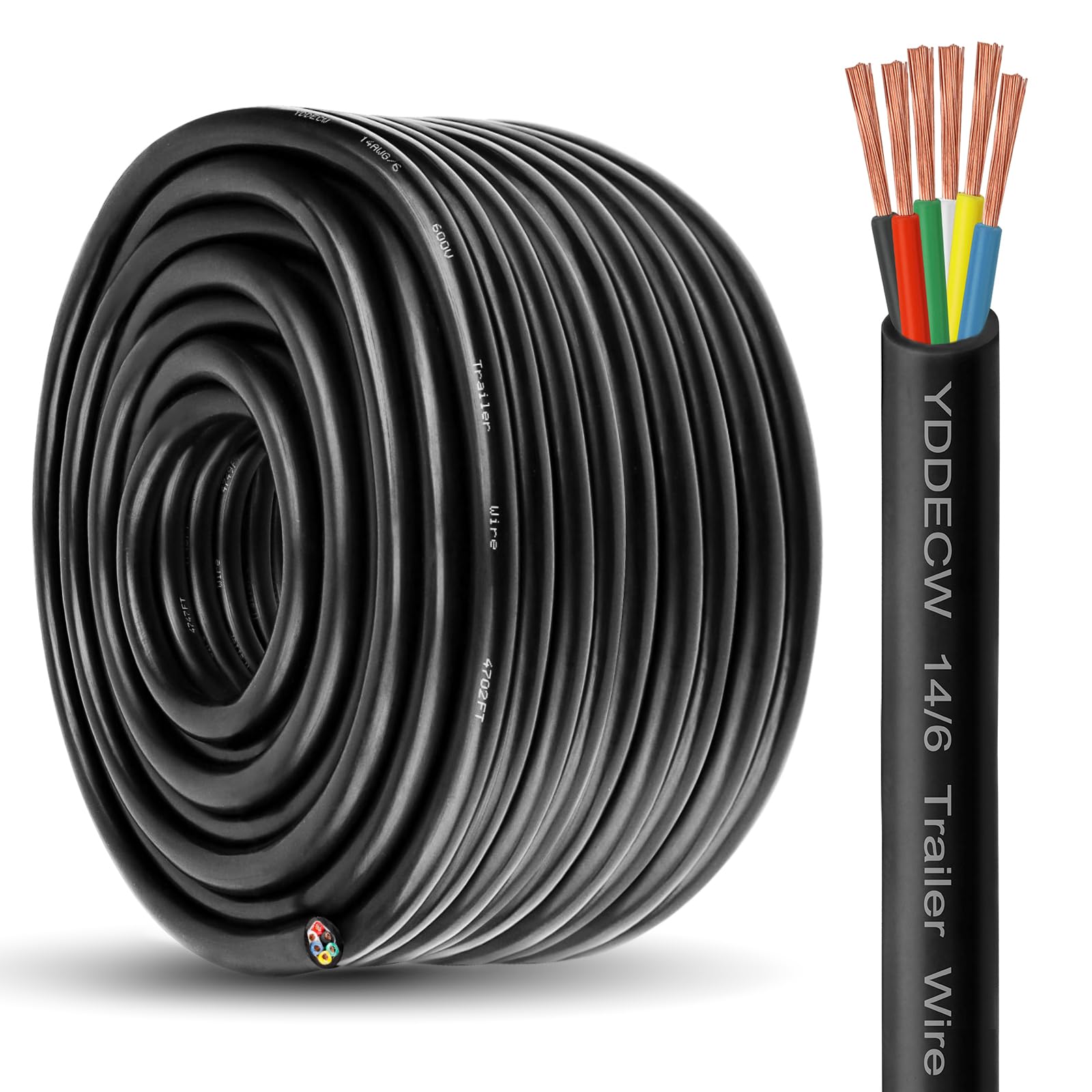6-drożny kabel do przyczepy, 14/6, wytrzymały, 30 m, 100% czysta miedź, 6-żyłowy, kabel do przyczepy, 14 G, 6-przewodowe okablowanie, przedłużacz, izolowany do kampera i samochodu