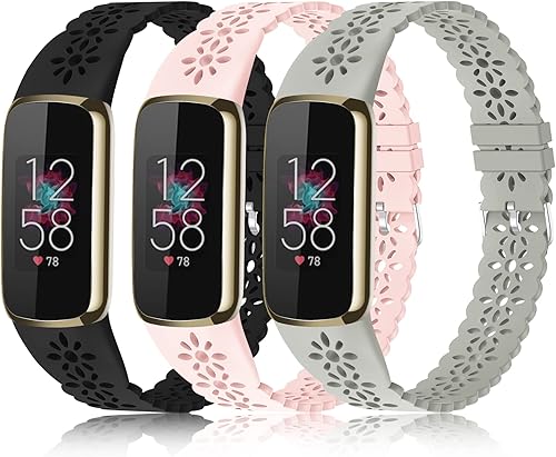 Paquete de 3 correas deportivas delgadas compatibles con Fitbit Luxe Band para mujer, correas de repuesto delgadas y huecas de silicona suave para