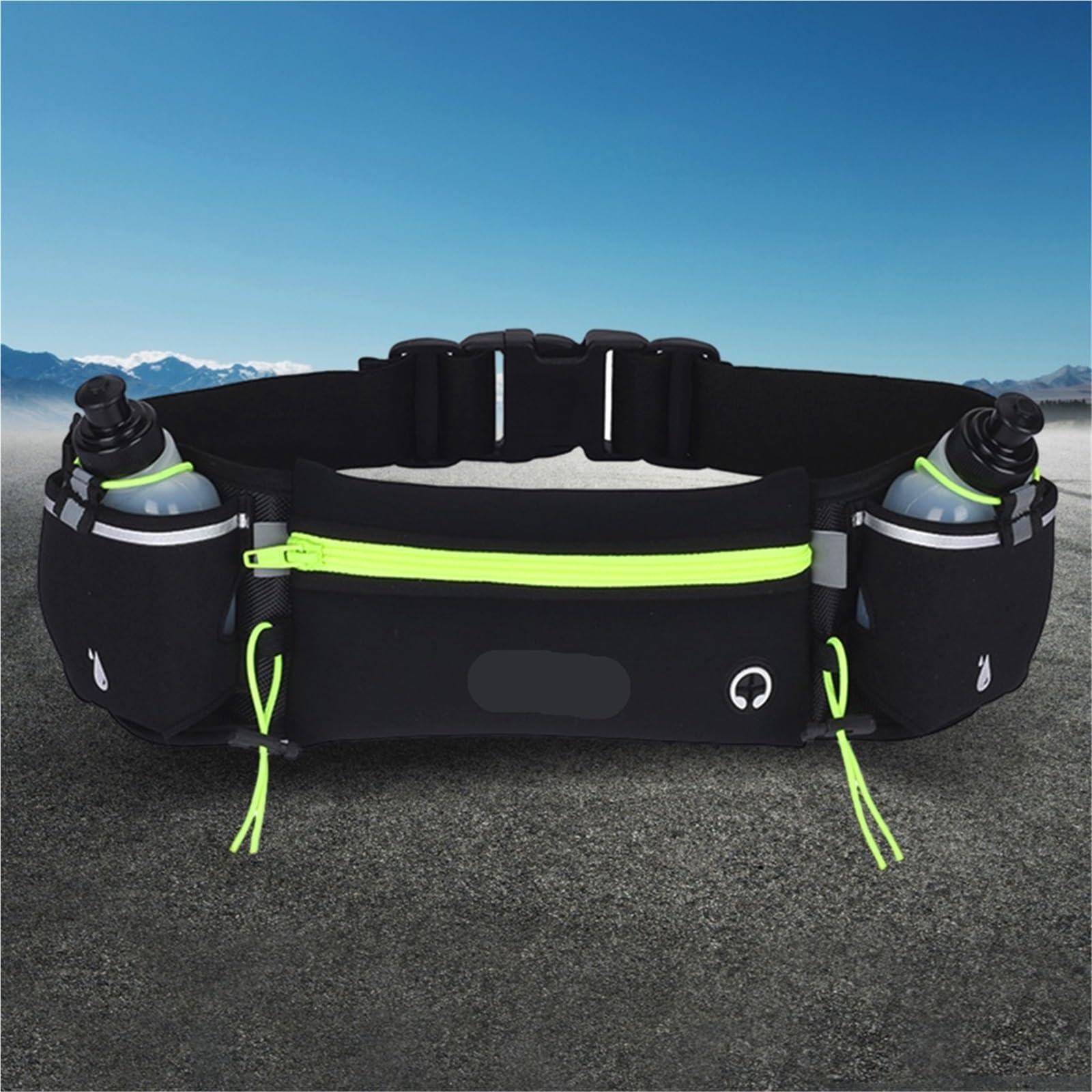 LaufgüRtel Trink-Laufgürtel mit Flaschen, mehrere Taschen, Wasserflaschenhalter, Verstellbarer Riemen, Übungs-Taillentasche for Männer und Frauen(Green)