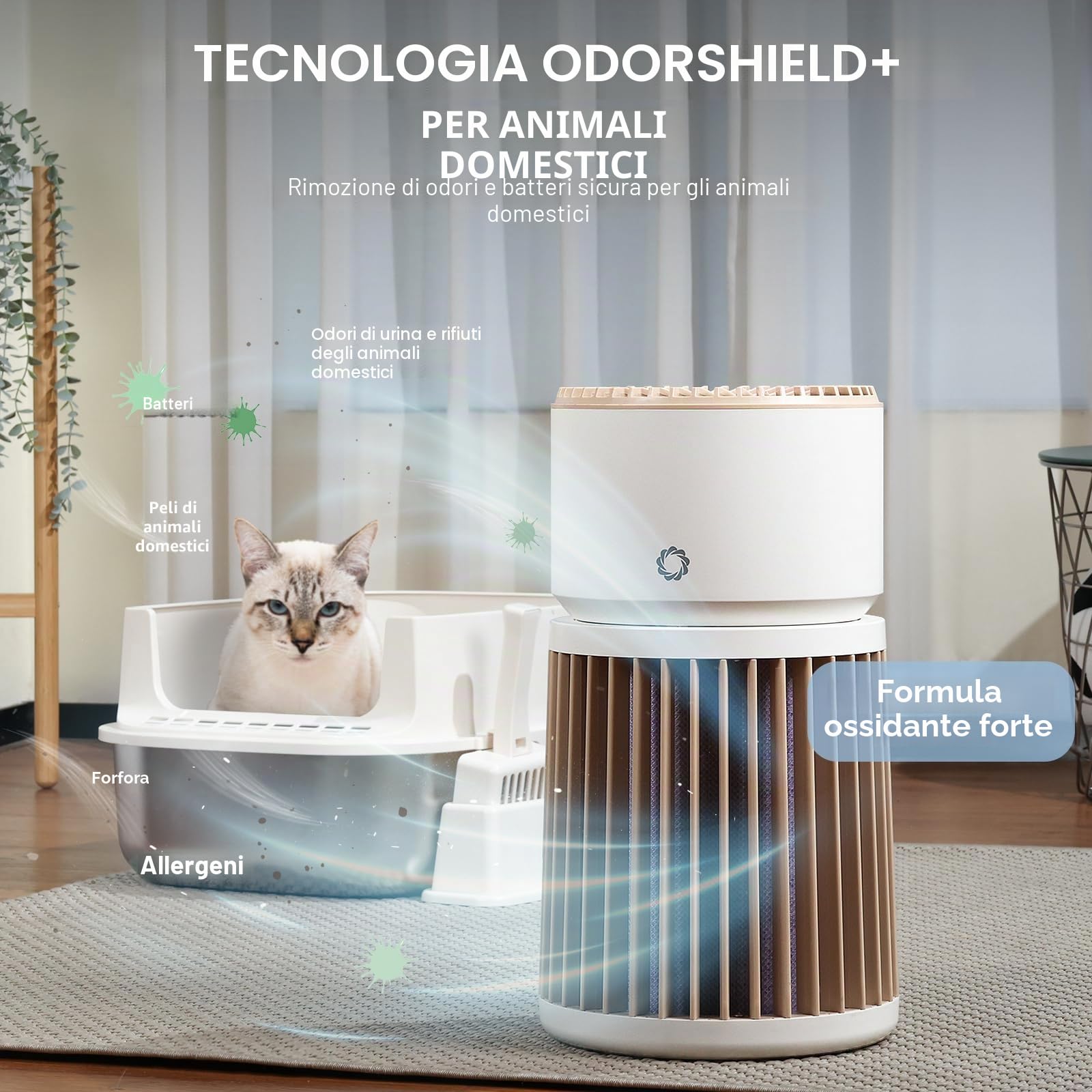 Airthereal Purificatore d’Aria per Animali, Grandi Spazi 325 m² - Filtro H13 Viola Eliminatore di Odori - Pelo, Polvere e Fumo, Purificatore Specializzato - Sensore PM2.5, AGH400-PET