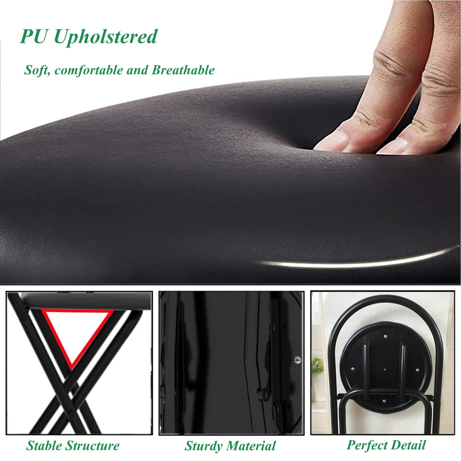 Inklapbare Hoge Barkruk, Draagbare Gevoerde Keukenstoel, 26/30inch Inklapbare Barkruk met Rugleuning en Voetsteun, Draagvermogen 330lbs (Color : Black, Size : 26inch/65cm