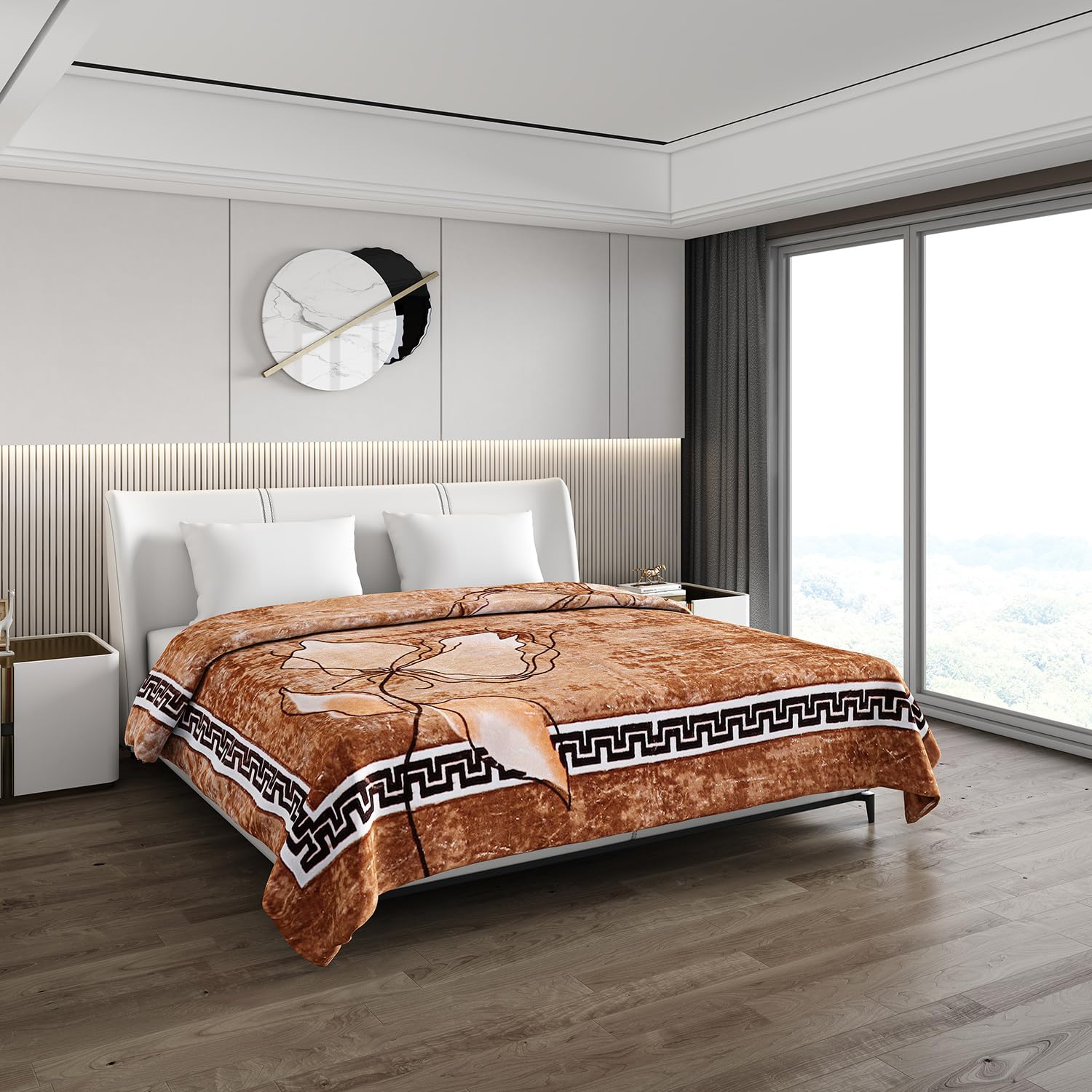 Monte Carlo Heavy Winter Double Bed Blanket Bennett 2 Ply 691 GSM | 3.5 KG (Width 2.20 M X Length 2.40 M) Brown White-image-27