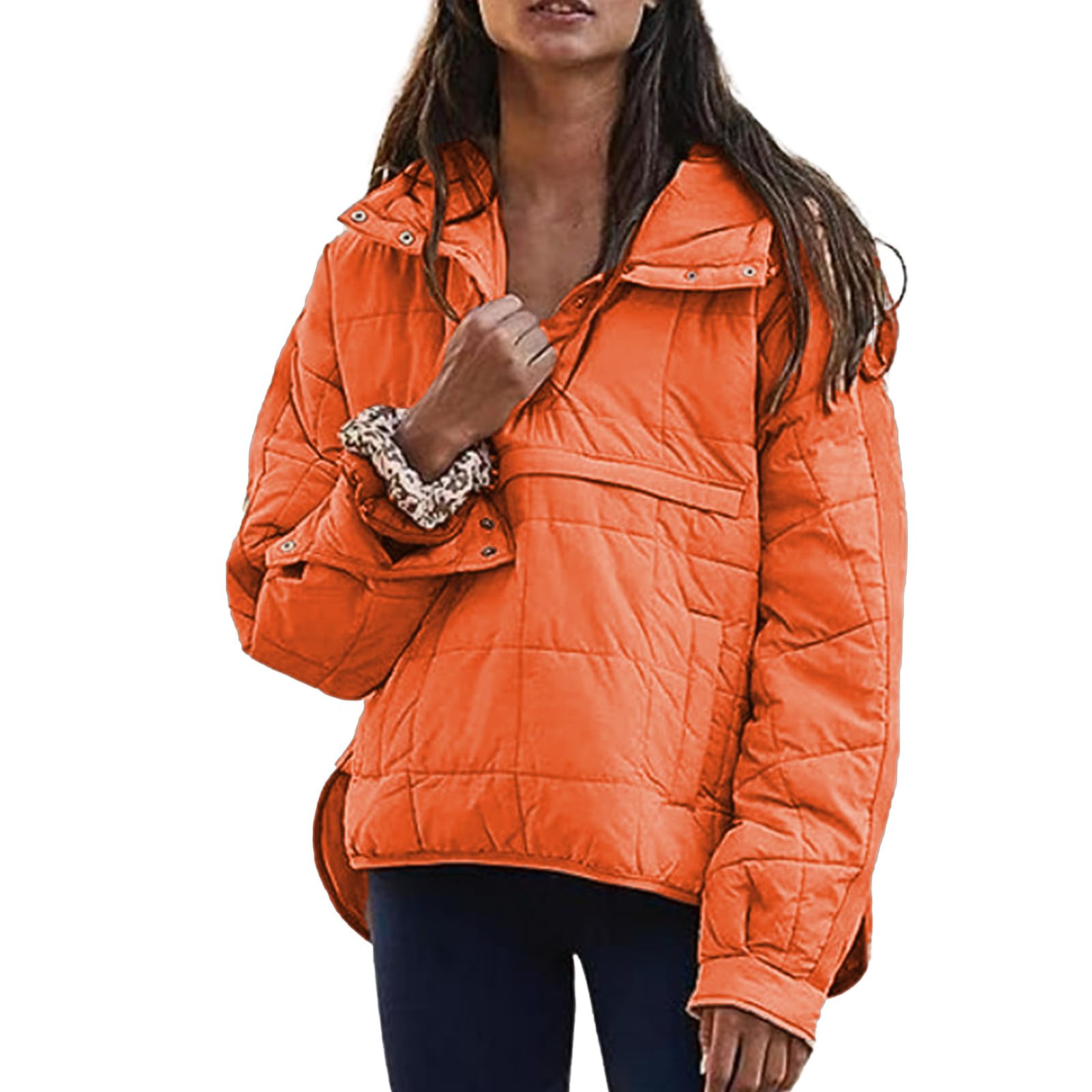 uSecee Women's Thickened Down Jacket Parka Hooded Long Puffer Coat for Winter Orange