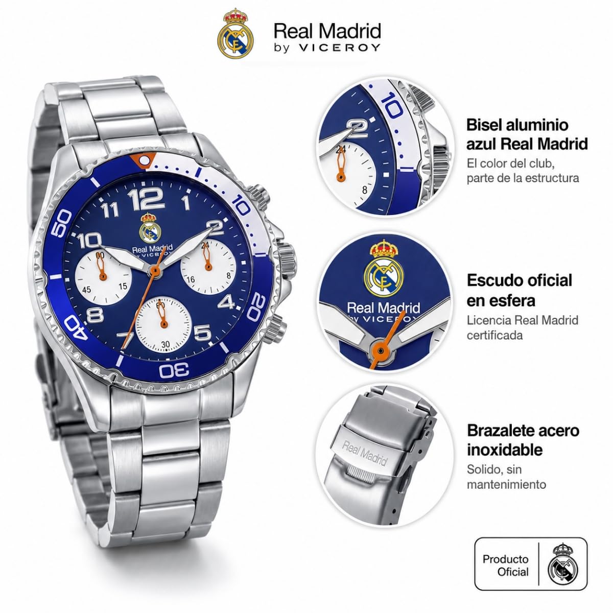 Viceroy Reloj Oficial Real Madrid para Mujer de Acero Inoxidable - Movimiento de Cuarzo - Esfera Azul - Resistente al Agua 10 ATM - Cadete