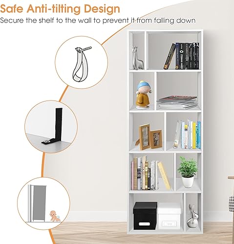 Miniatura 7 de Giantex Estantería de 5 niveles gabinete organizador de almacenamiento de 10 cubos de 66 pulgadas de alto estantería de madera independiente de