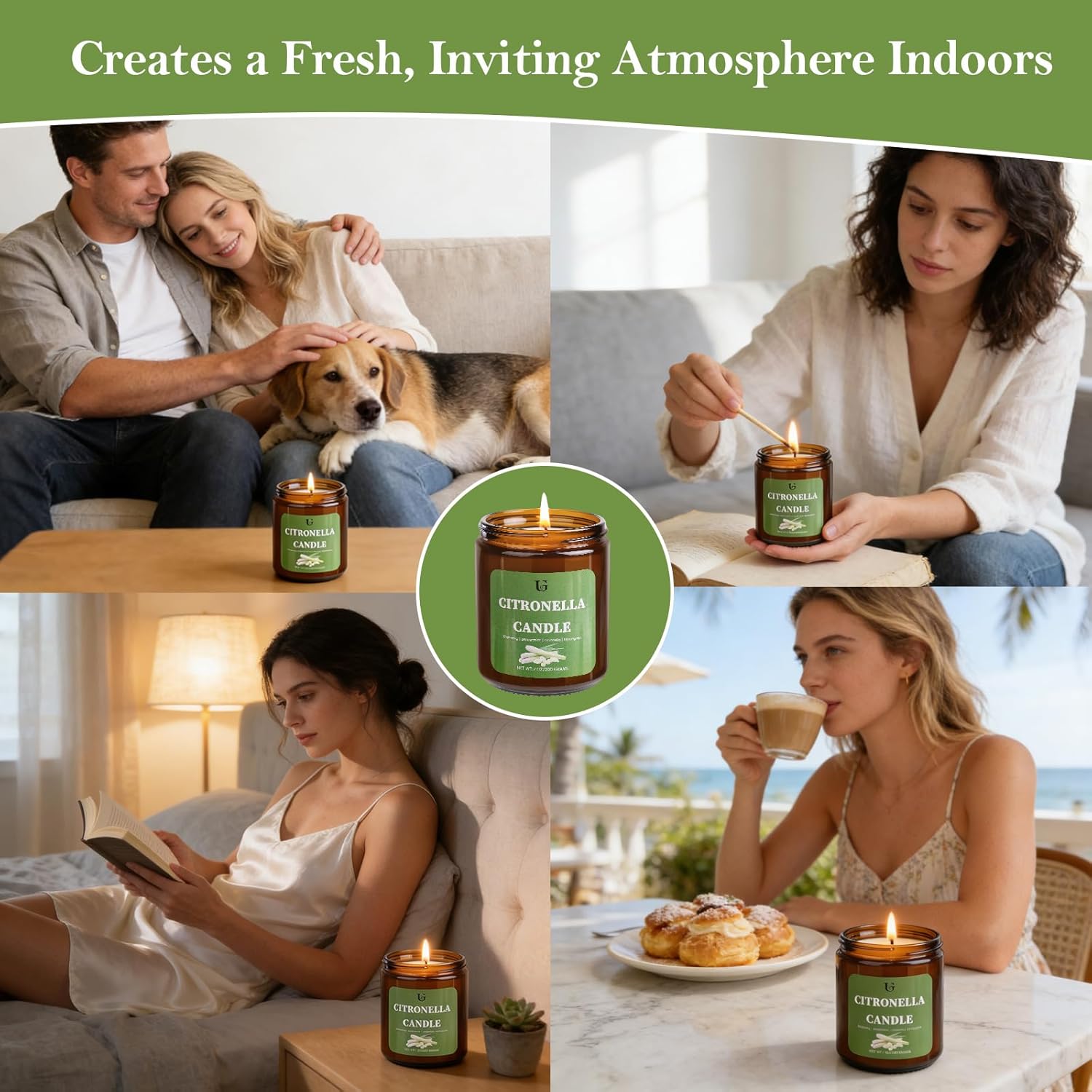 4 Packs Citronella Candles Outdoor, Natural Soy Wax Citronella Scented Jar Candle for Summer, 7oz Large Lemongrass Candle, 50 Hours Burn Time, Indoor and Outdoor Candles for Patio, Garden & Camping