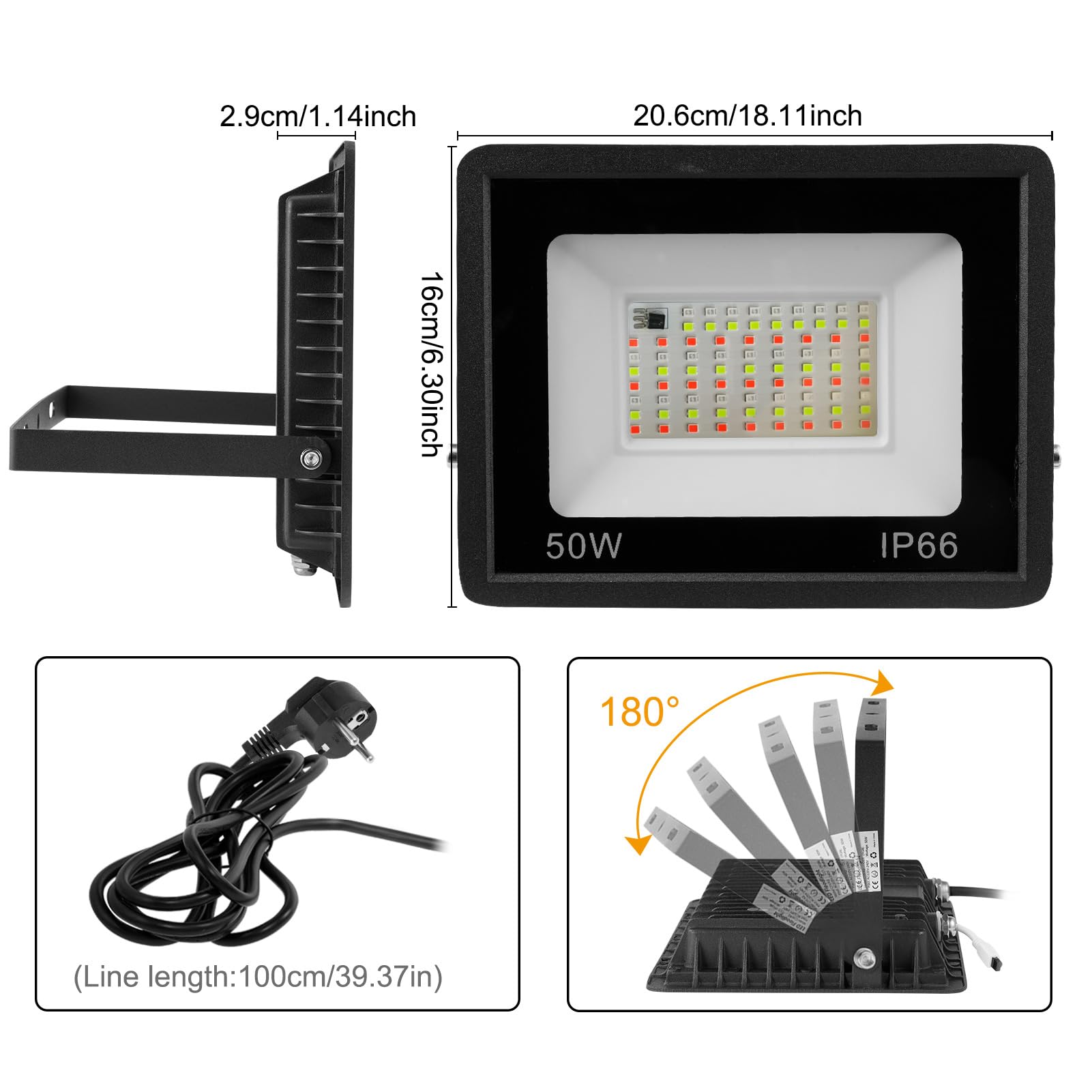 50W RGB LED Strahler Außen Mit Fernbedienung 4 PACK, 4 Modi 16 Farben Memory-Funktion RGB Strahler, IP66 Wasserdicht LED Flutlicht, RGBW-Farbwechsel LED Scheinwerfer