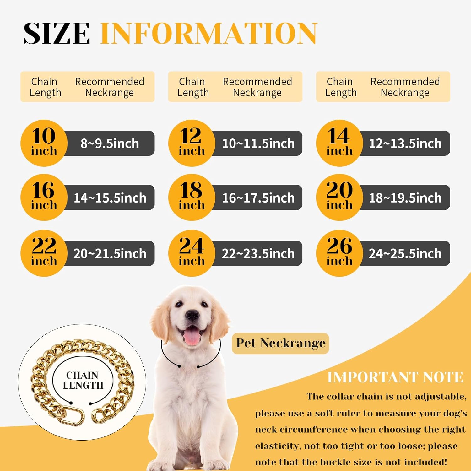 19MM Thick Light Metal Cuban Link Collar - Gold Dog Chain for Medium Large Dogs - 20 Inch Necklace