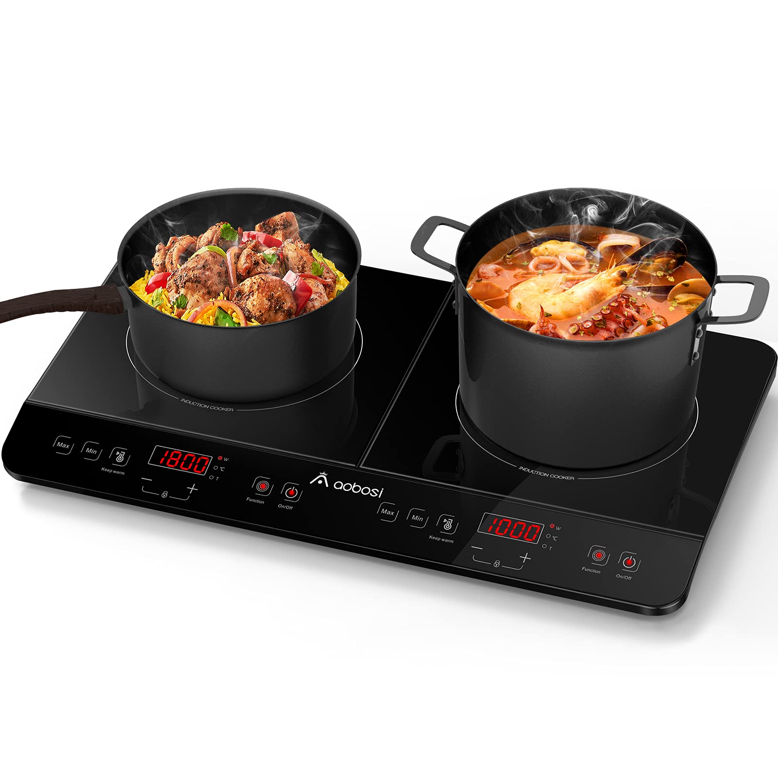 Aobosi Induction Hob, 2800W Portable Double Induction Plate with Sensor