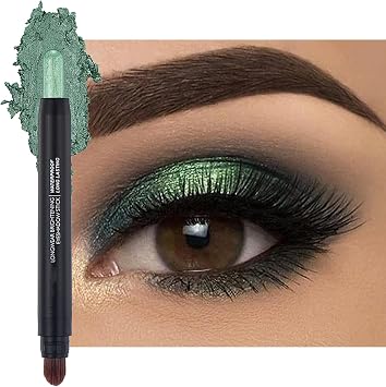 Green Glitter Dual-Ended Eyeshadow Stick,Metallic Waterproof High Pigmented | With brush for blending. Shimmer smoky eye. Long lasting creamy crayon. Great gift for women.