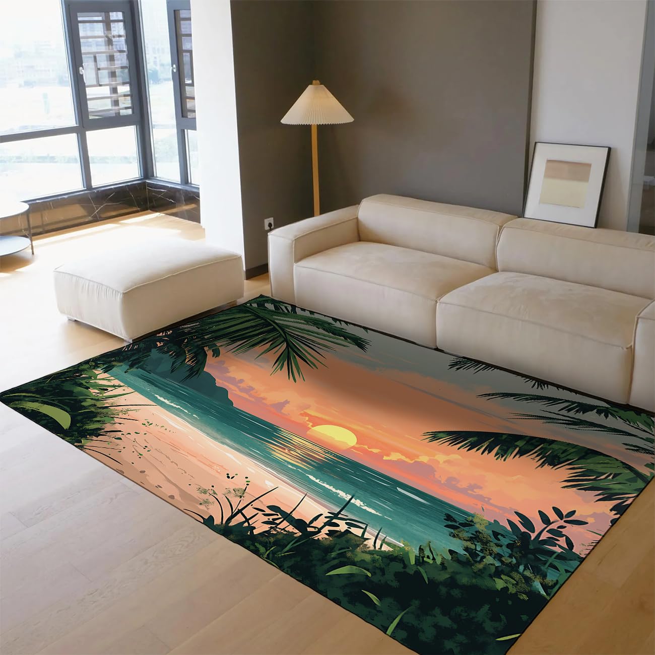 Tapis palmier océan couchant de soleil évadez votre décoration intérieure