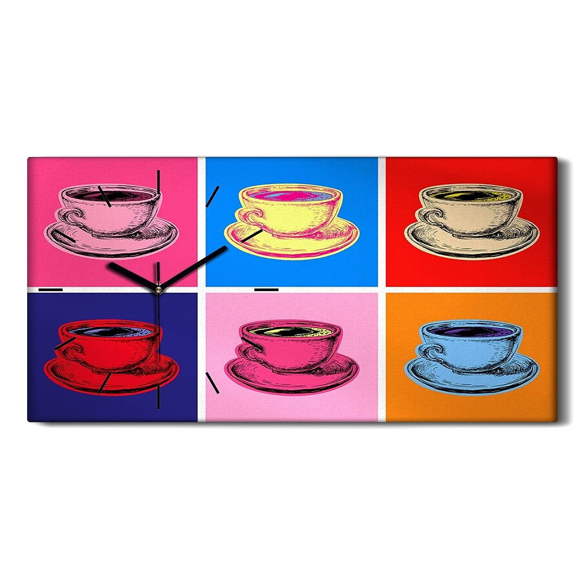 Horloge sur Toile Silencieuse Mains Noires Toile Café Moderne 60x30
