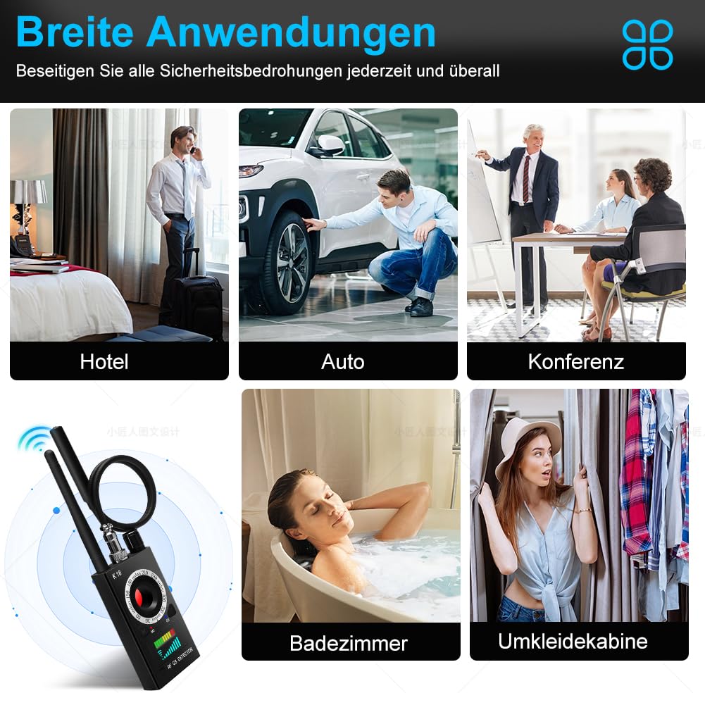 Wanzen Detektor RF Wireless, Versteckte Kamera Detector für GSM Tracker Abhörgeräte Funkkameras Wanzenfinder Infrarot Detectors Starke magnetische Detector