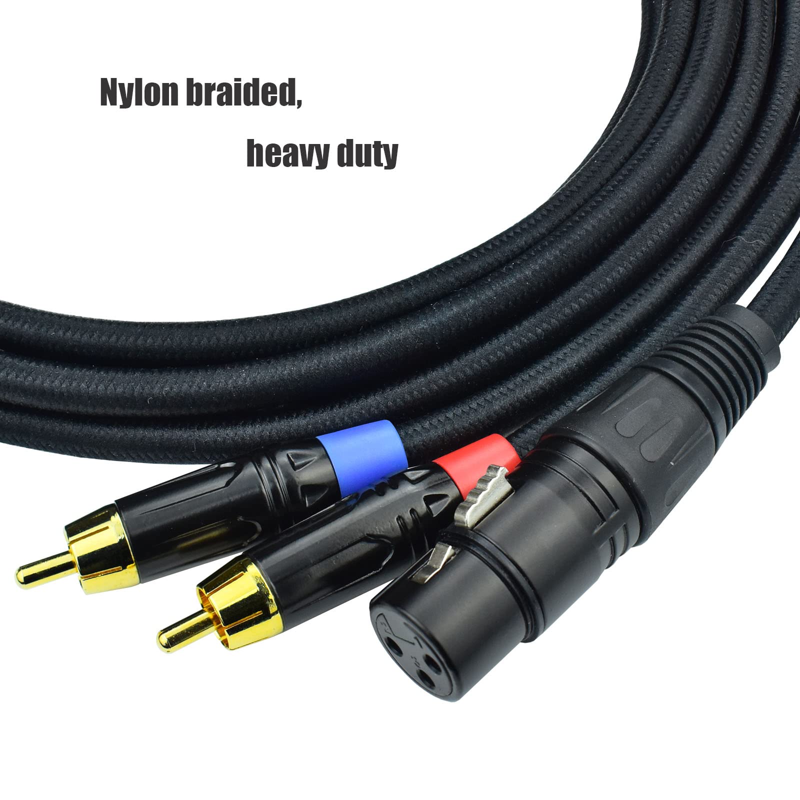 Cinch-auf-XLR-Buchse, Y-Splitterkabel, 3 m, Dual-Cinch-auf-XLR-Breakout-Audio-Patchkabel-Adapter, Nylon, geflochten, robust, Kupfergeschirmt, geräuschfrei, für Mixer, Studio-Monitor