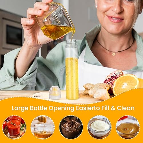 Miniatura 5 de RAYNAG Paquete de 8 botellas de miel reutilizables de plástico para apretar con tapas abatibles, dispensador de condimentos para salsa de salsa de