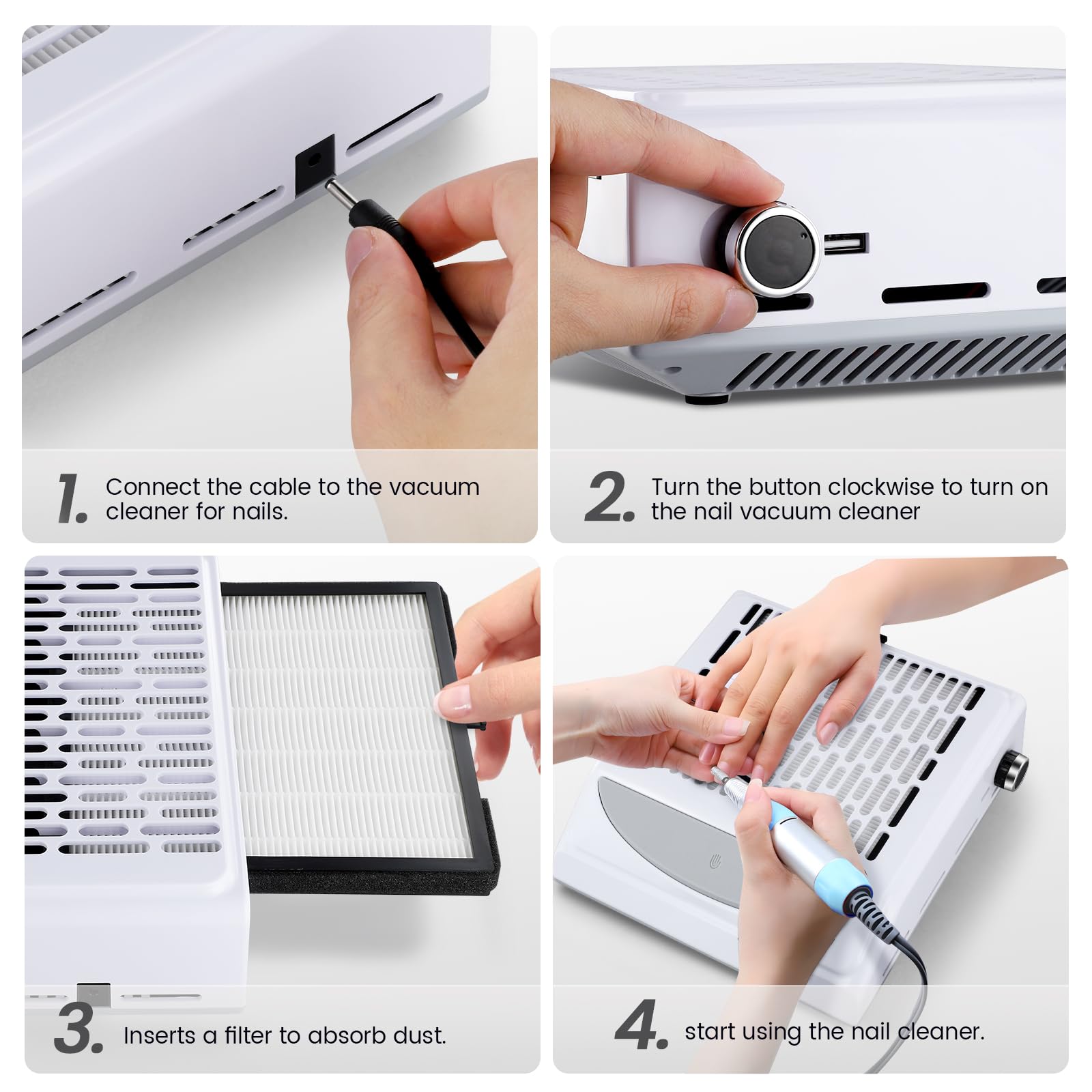 Aspiratore Unghie 100W,aspiratore unghie professionale,Vacuum Nail Speed Regolabile,Aspirapolvere per Manicure con Velocità Regolabile,Filtro Riutilizzabile e USB per Ricarica Smartphone