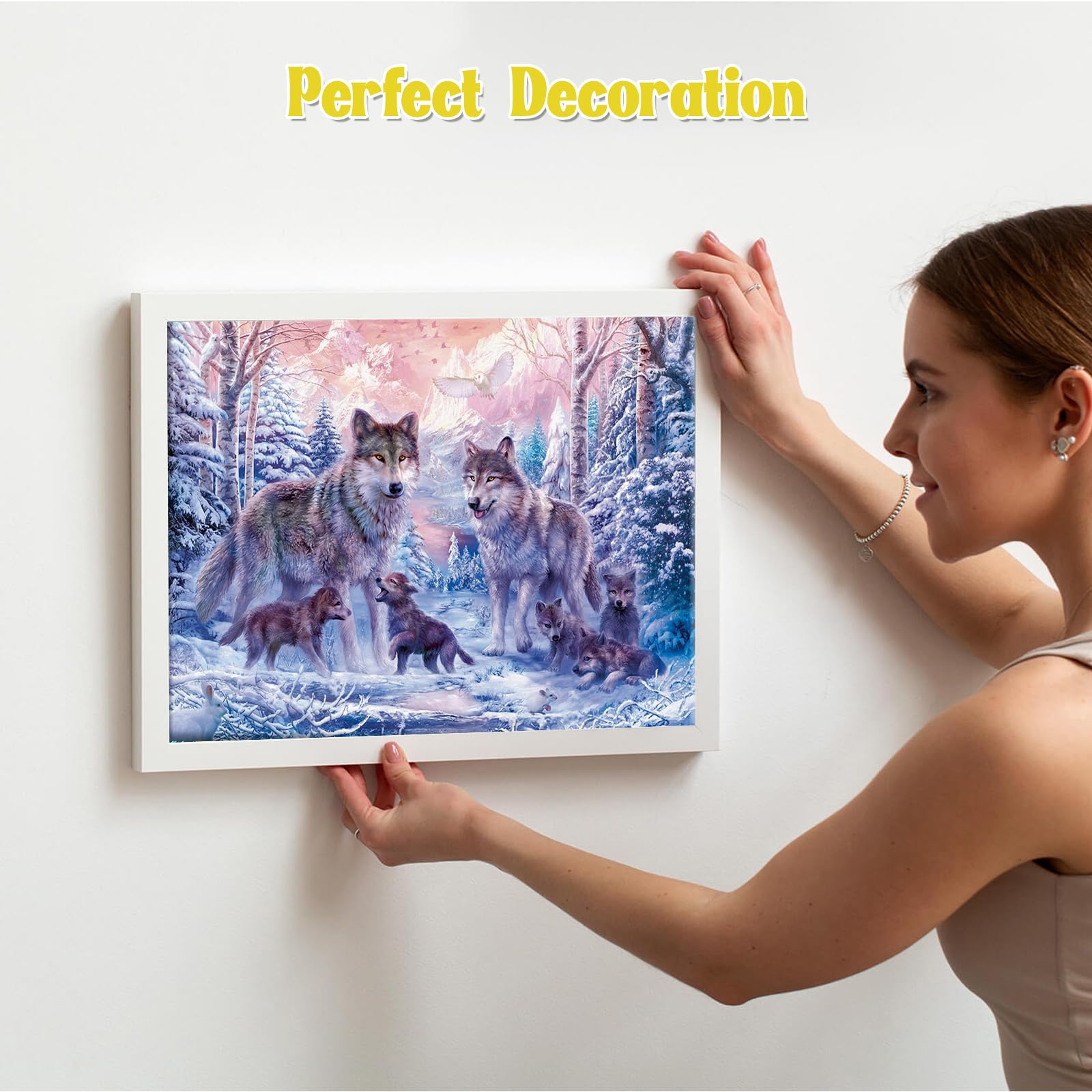 NAIMOER Diamond Painting Kit Completo 5D Lupi 30x40cm - Quadro Diamante Fai Da Te Con Tela, Strass Rotondi E Accessori - Attività Anti-Stress E Decorazione Casa, Regalo Creativo Per Adulti E Bambini