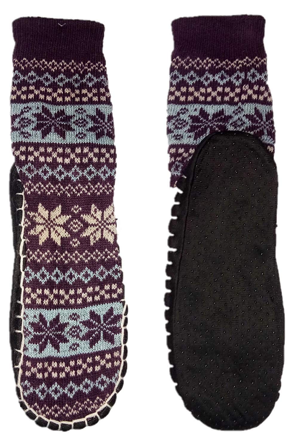 Warm Winter Slipper Socks for Women Ladies Sweet Girl Colorful Booties Slipper Socks Warm Socks for Indoor use - Soft Rubber Sole - B001