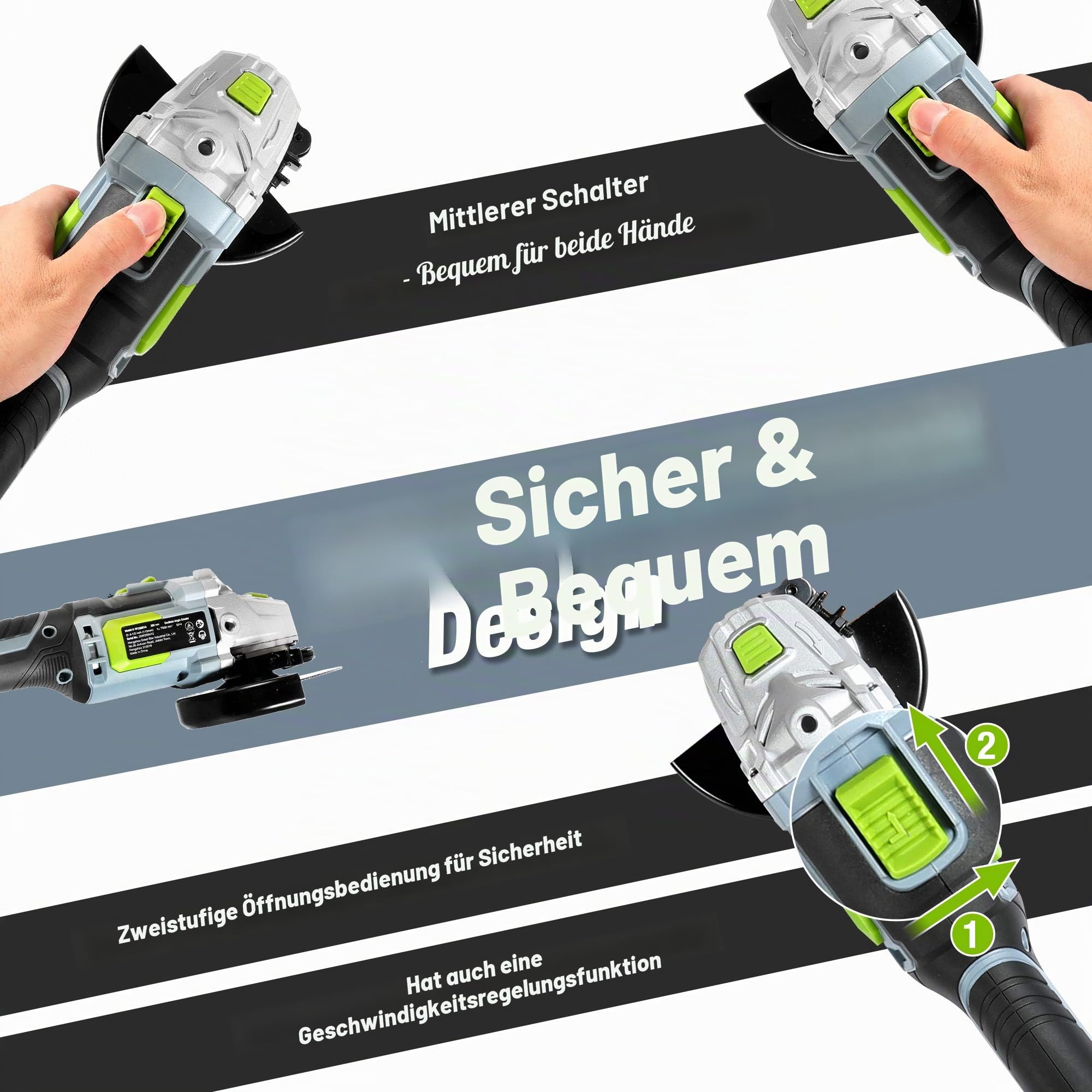 WORKPRO Winkelschleifer, kabellos, 20 V, mit Akku 4,0 Ah, Ø125 mm, elektrischer Schleifer, kabellos, leicht, mit 5 Trennscheiben, 2 Schutzkappen, Schnellladegerät und Hilfsgriff | elektrischer Schleifer, kabellos, leicht, mit 5 Trennscheiben, 2 Schutzkapp