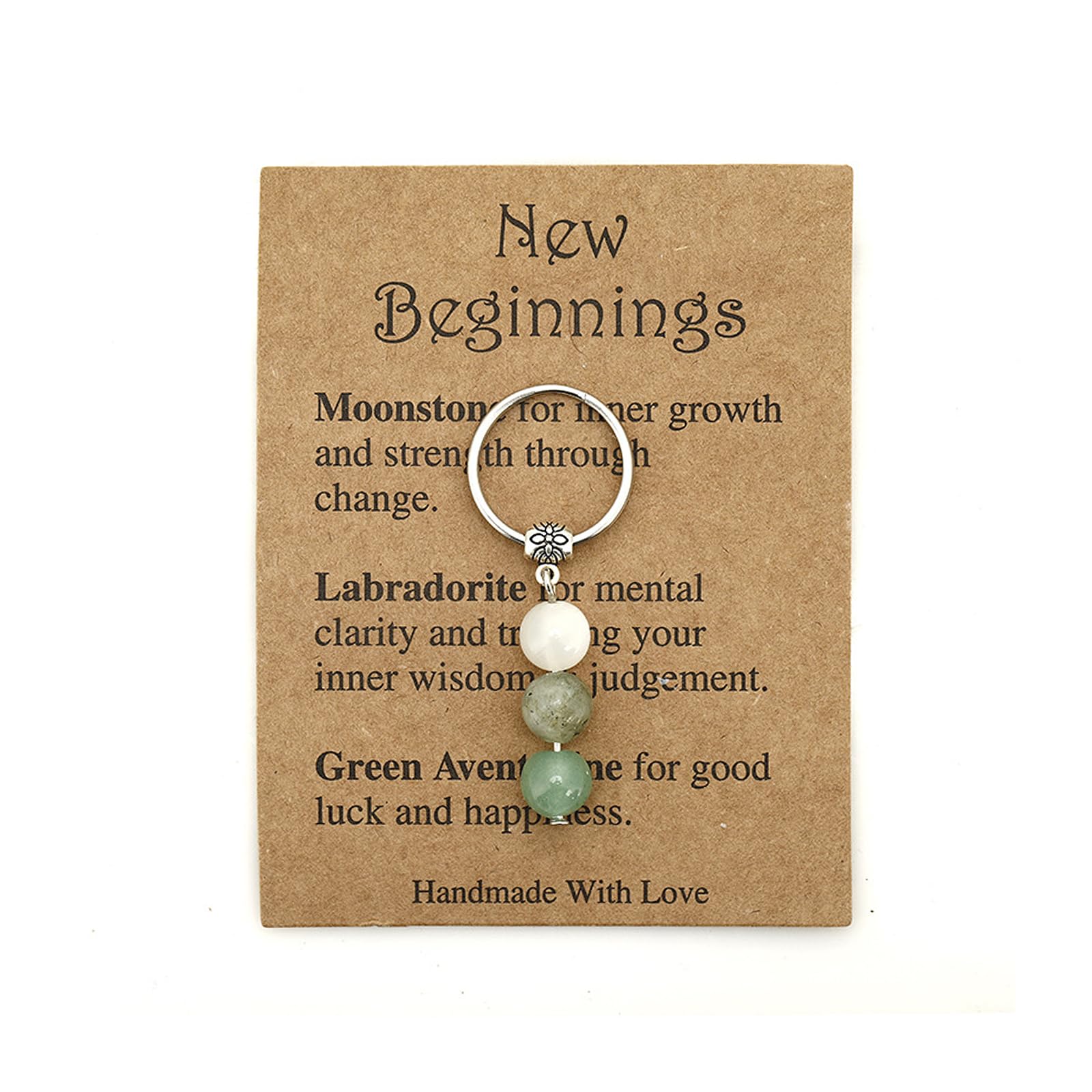 FJDRSIG Crystal Keyring, Crystal Keychain Gift, Crystals Keychain for New Beginnings, Good Luck Moonstone with Card, Healing Gifts for Women, Inspirational Encouragement Gifts for Family Friends