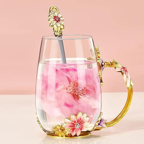 Wisolt Regalos de cumpleaños para mujeres, regalos para el día de la madre, taza de té de vidrio esmaltado, regalos para ella, mamá, abuela,