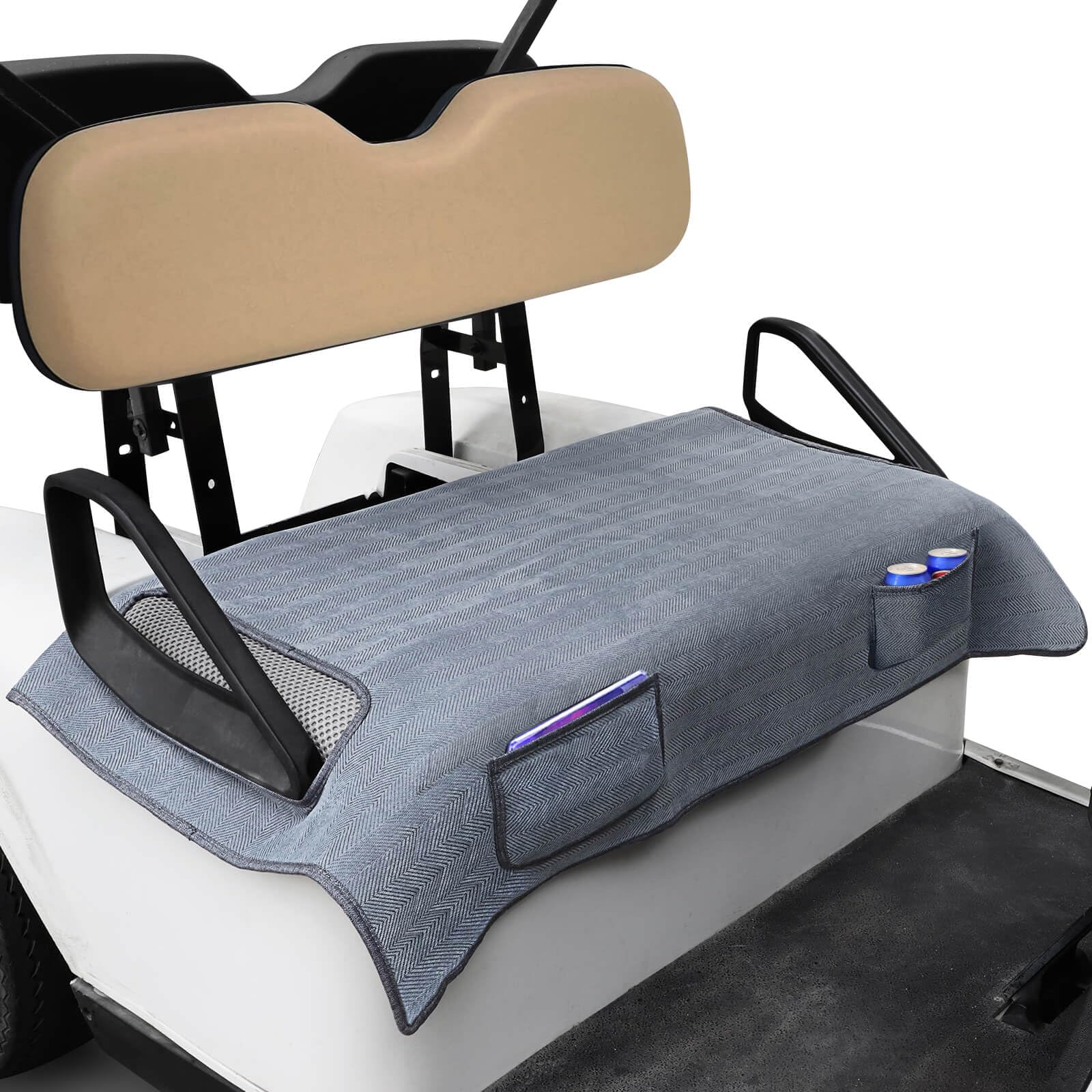 MOSNAI Golf Cart Blanket Seat Covers with 2 Pockets for Club Car DS Precedent EZGO TXT RXV Front Seat, Golf Cart Towel/Cloth Seat Cover Heavy Duty