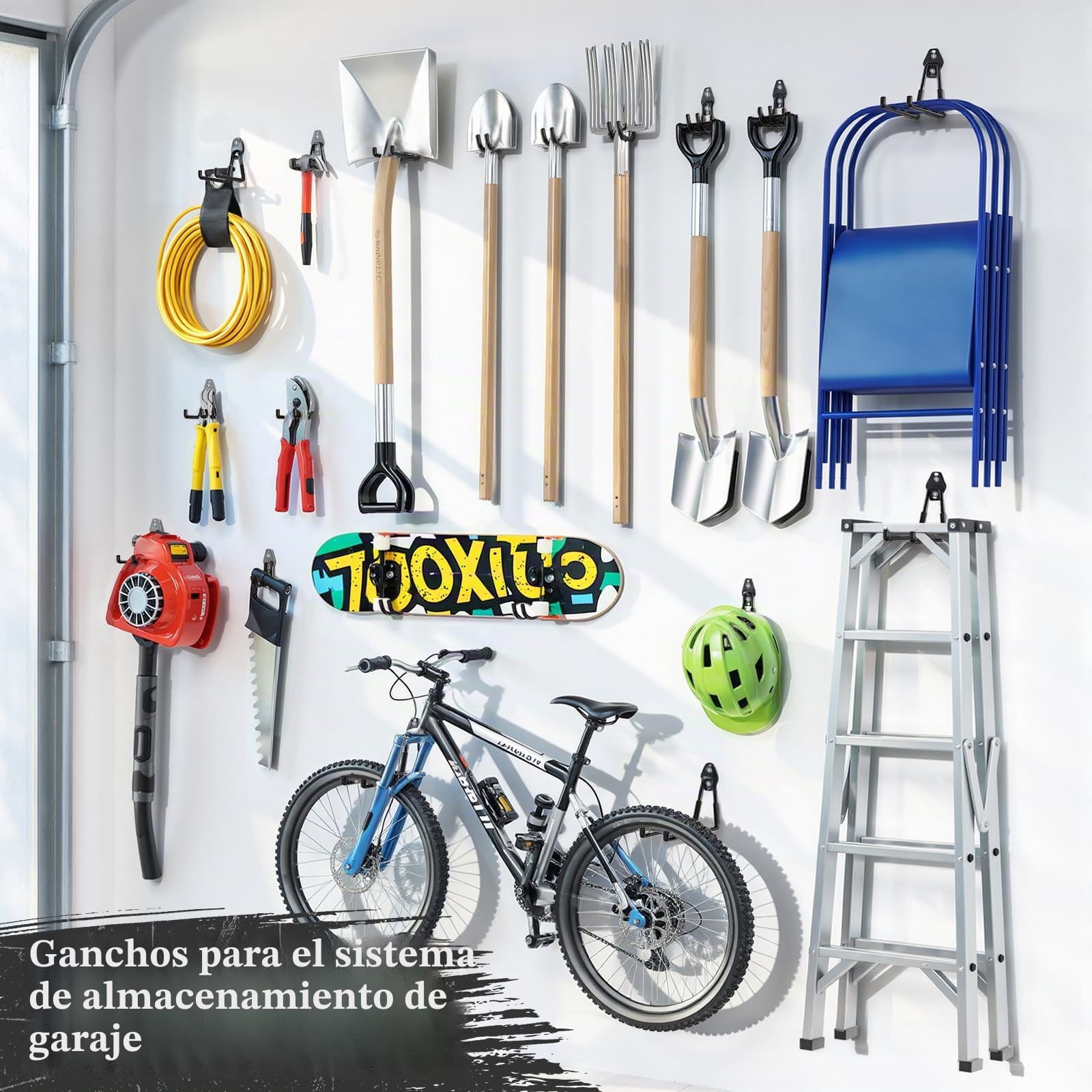 Housolution Ganchos de Acero, 30 Pcs, Negro | Antideslizante con Revestimiento Antideslizante,Ganchos Pared con Organizador de cables para Bikes, Herramientas, Escaleras