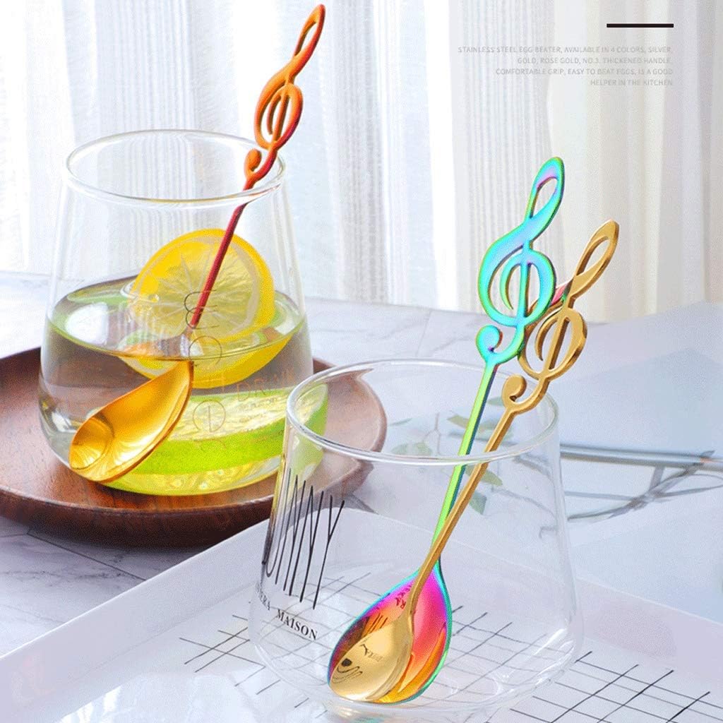 Soup Spoon Musical Note Spoon Teaspoon Colorful Dessert Spoon, 304 Stainless Steel Music Notation Coffee Spoon (Multi-Color) Rice Spoon (Color: Black, Size: L) (Blue Small)