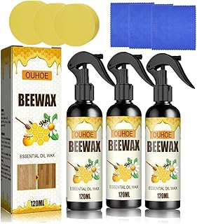 3Pcs Beeswax Spray Furniture Polish, Original Natural Beeswax Care Spray, Wood Cleaner, Wood Floor Polish for Living Room,Kitchen,Wooden Furniture Floors(120ml+Sponge+Cloth)