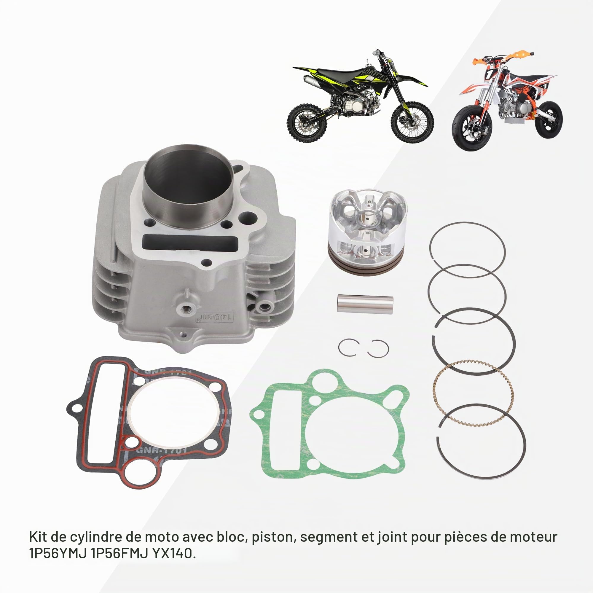 GOOFIT Chemise Cylindre Kit Reconstruction d'assemblage Piston avec Joint Remplacement pour YX 140cc 1P56YMJ 1P56FMJ 1P56FMJ-5 SSR YCF Pit Dirt Bike ATV