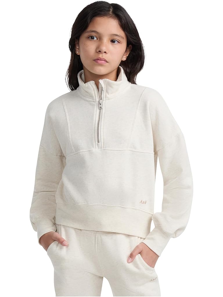 White Abercrombie & Fitch Essential Quarter Zip Pullover (Big Kid)