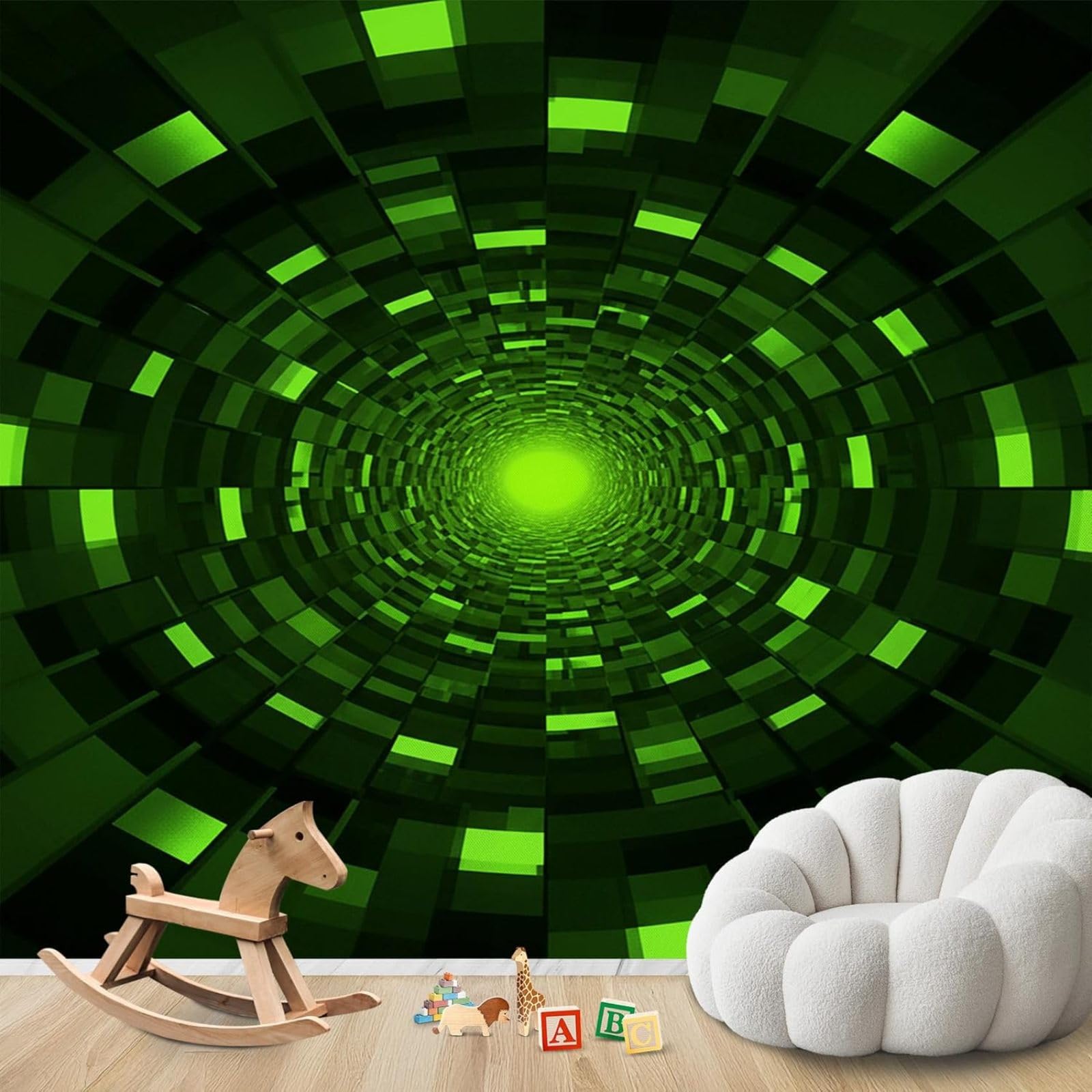 Optical Illusion Wallpaper, 3D Effect Photo Wallpaper for Bedroom, Non-woven Wallpaper for Gaming Room, Teen Room, Living Room, Cyberpunk Patterned Wallpaper for Children's Room, 150cm x 105cm Sticker