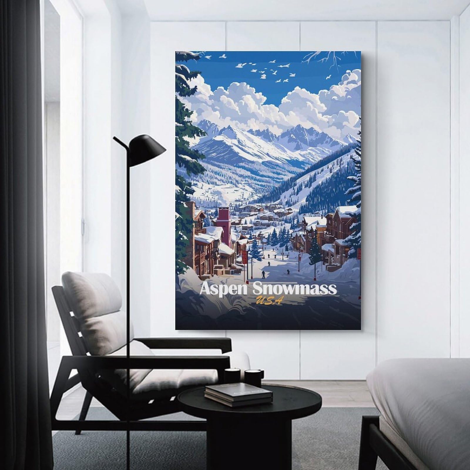 Junmoney Room Decor Wall Art Aspen Snowmass Ski Resort, 24x36inch(60x90cm), for Flats, Guest Rooms Or Compact Rooms, Wall Decor with Flexible Room Appeal