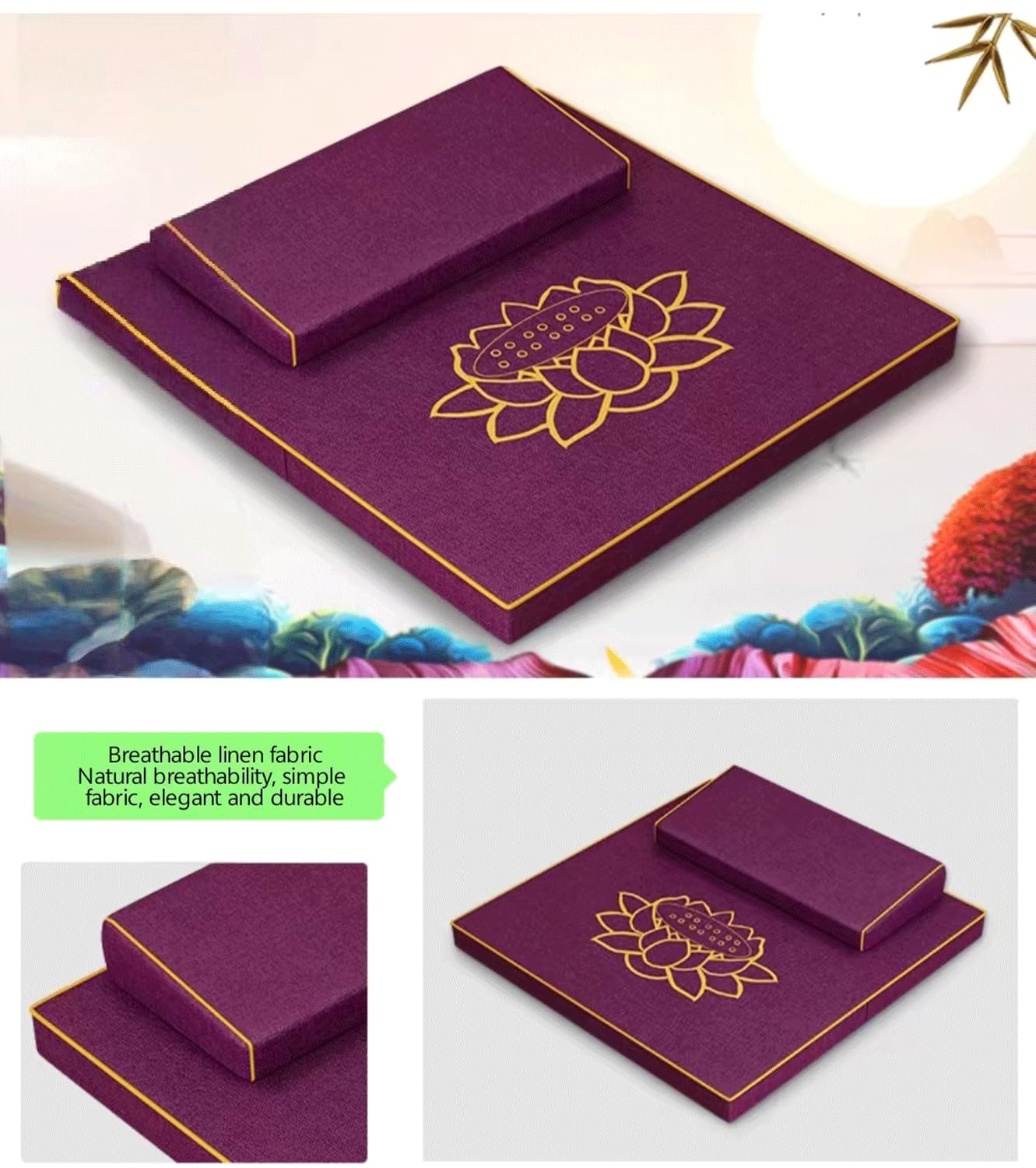 Colchonetas De Meditación Grandes, Alfombrillas De Meditación, Futones, Plegado Doméstico, Telas Engrosadas, Palma De Coco, Alfombrillas De Rodillas(Size:70x70cm(28x28inch),Color:púrpura)