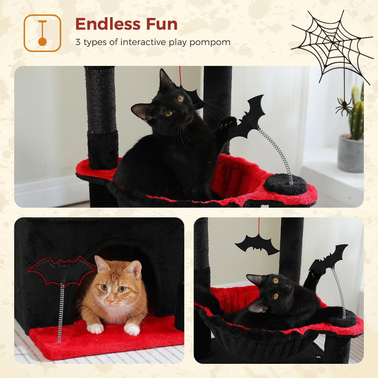 PAWZ Road 4-in-1 Gothic Katzenbaum 84 cm (33") – Mehrfunktionaler Katzenbaum für Wohnungskatzen, Gothic Design, Kratzbaum & Katzen-Tower
