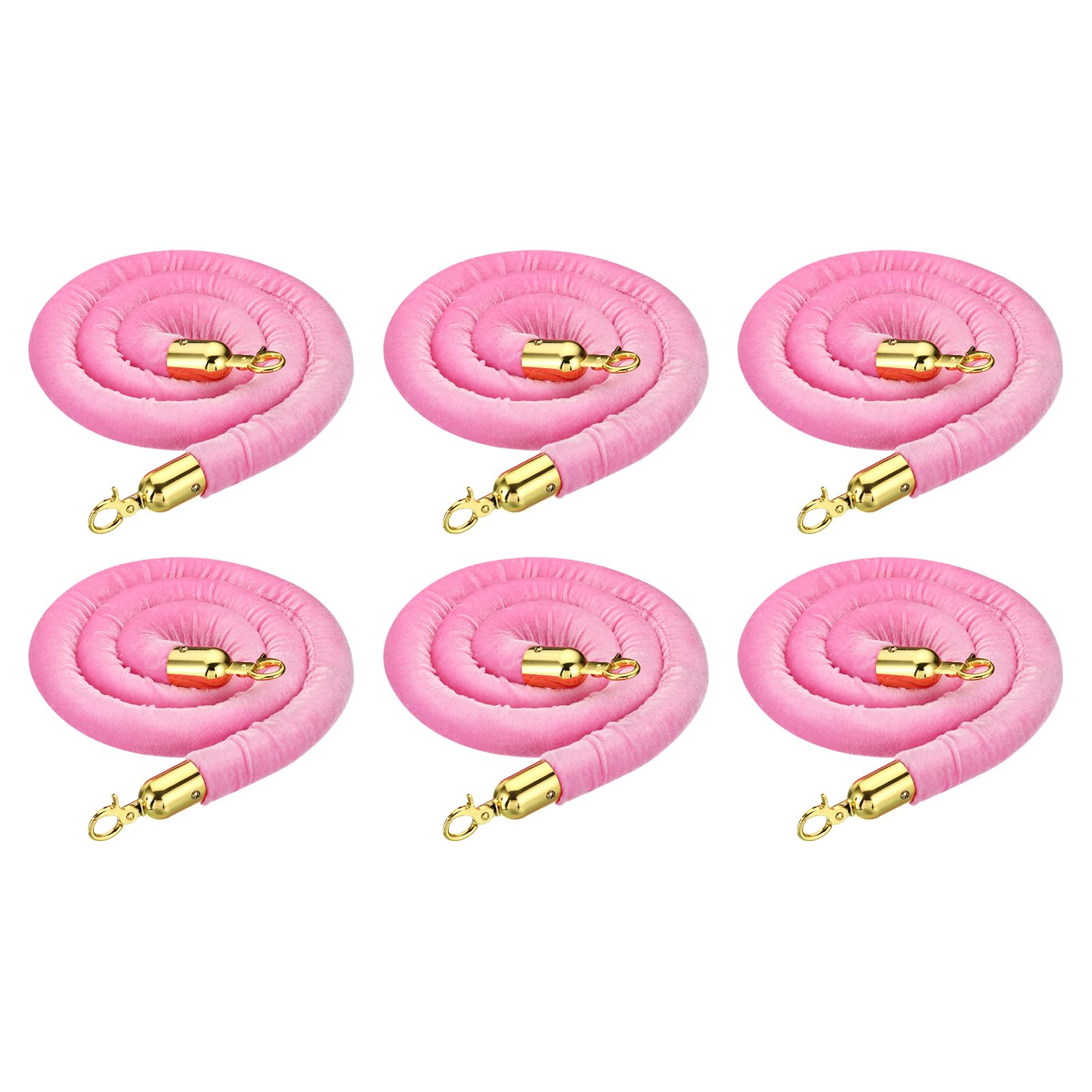 Photo 1 of **********MISSING PARTS*******
PATIKIL 5 Feet Pink Velvet Stanchion Rope, 6 Pack Crowd Control Barrier Rope with Snap Hooks for Posts Stands Queue Divider of Hotel Theater, Golden********READ CLERK COMMENTS********