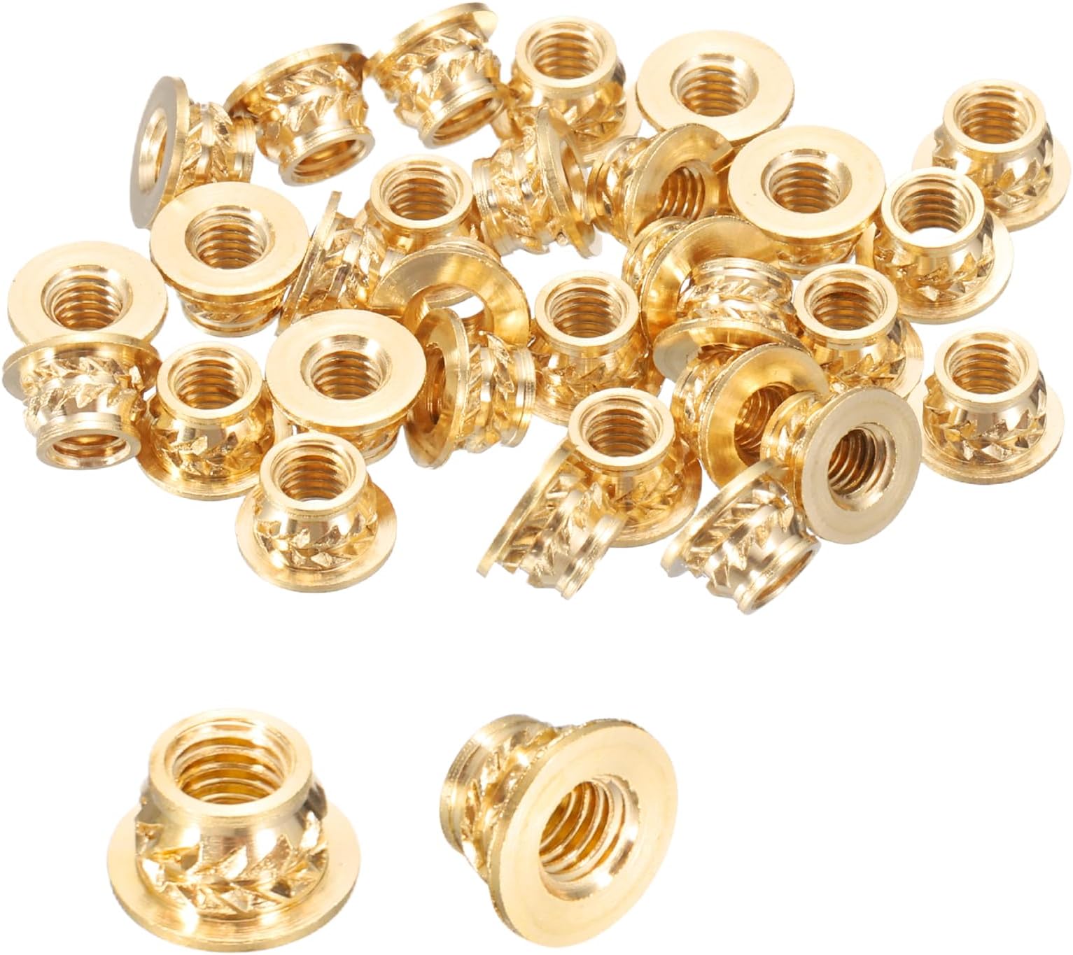 uxcell 50 Pcs Threaded Inserts, M3 x 3.5mm H x 4.6mm OD Brass Metric Knurled Flange T-Nuts Female Threaded Heat Set Inserts Embedment Nut for Plastic and 3D Printing Components