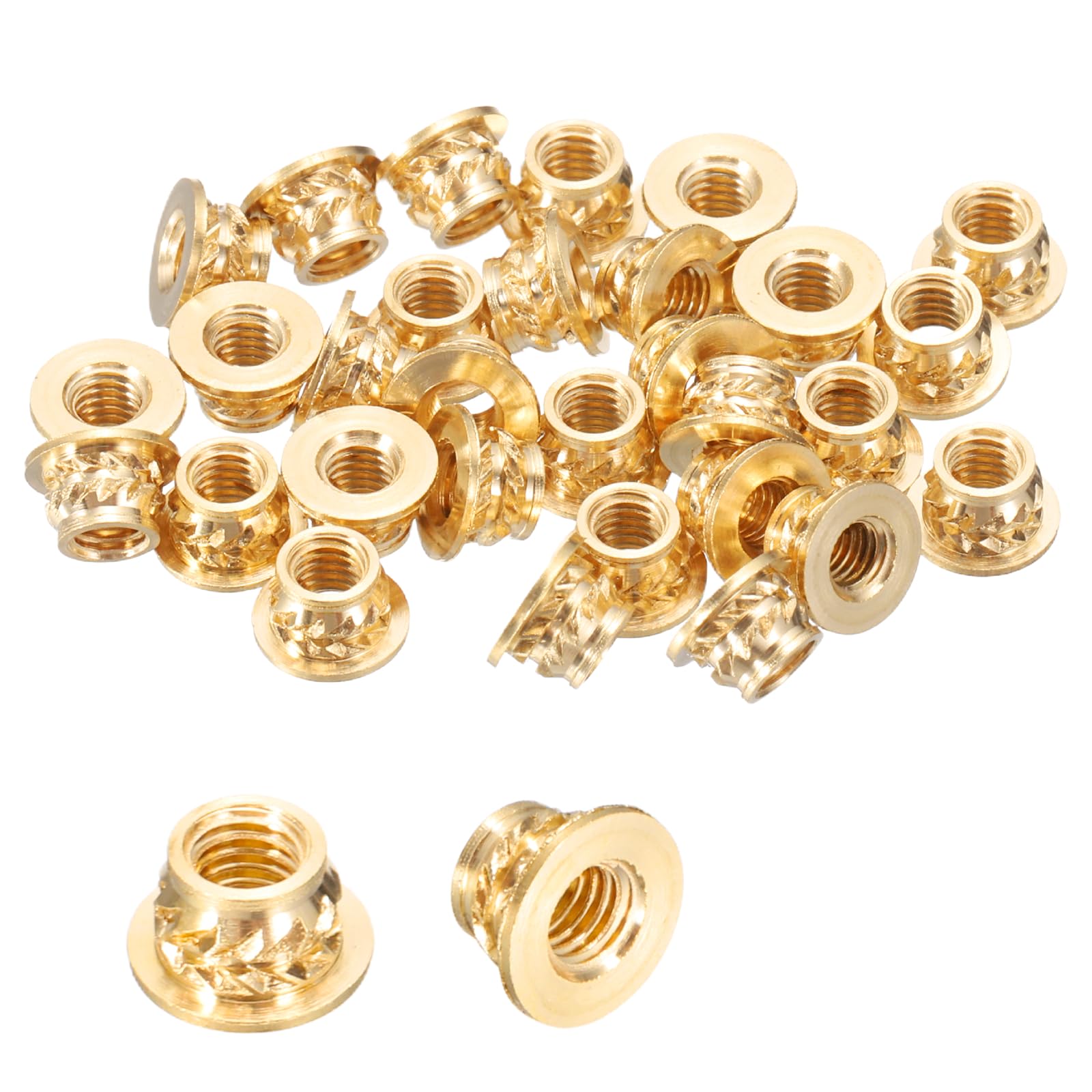 sourcing map 50 Pcs Threaded Inserts, M3 x 3.5mm H x 4.6mm OD Brass Metric Knurled Flange T-Nuts Female Threaded Heat Set Inserts Embedment Nut for Plastic and 3D Printing Components