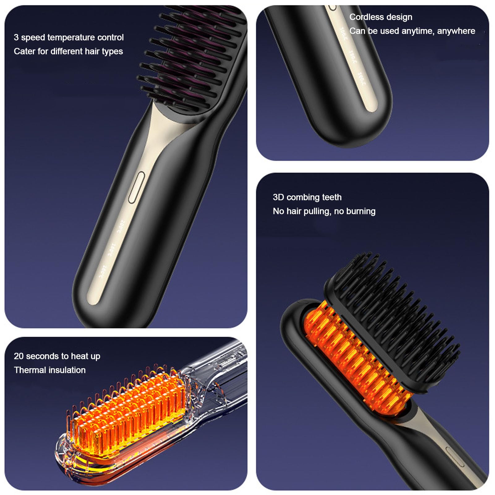 Hair Straightener Brush,Hair Straightener Brush Heated Straightening 11 Temperature Control Hair Straightener Negative Ion Curling Straightening Ion Dual Use Electric (Black)